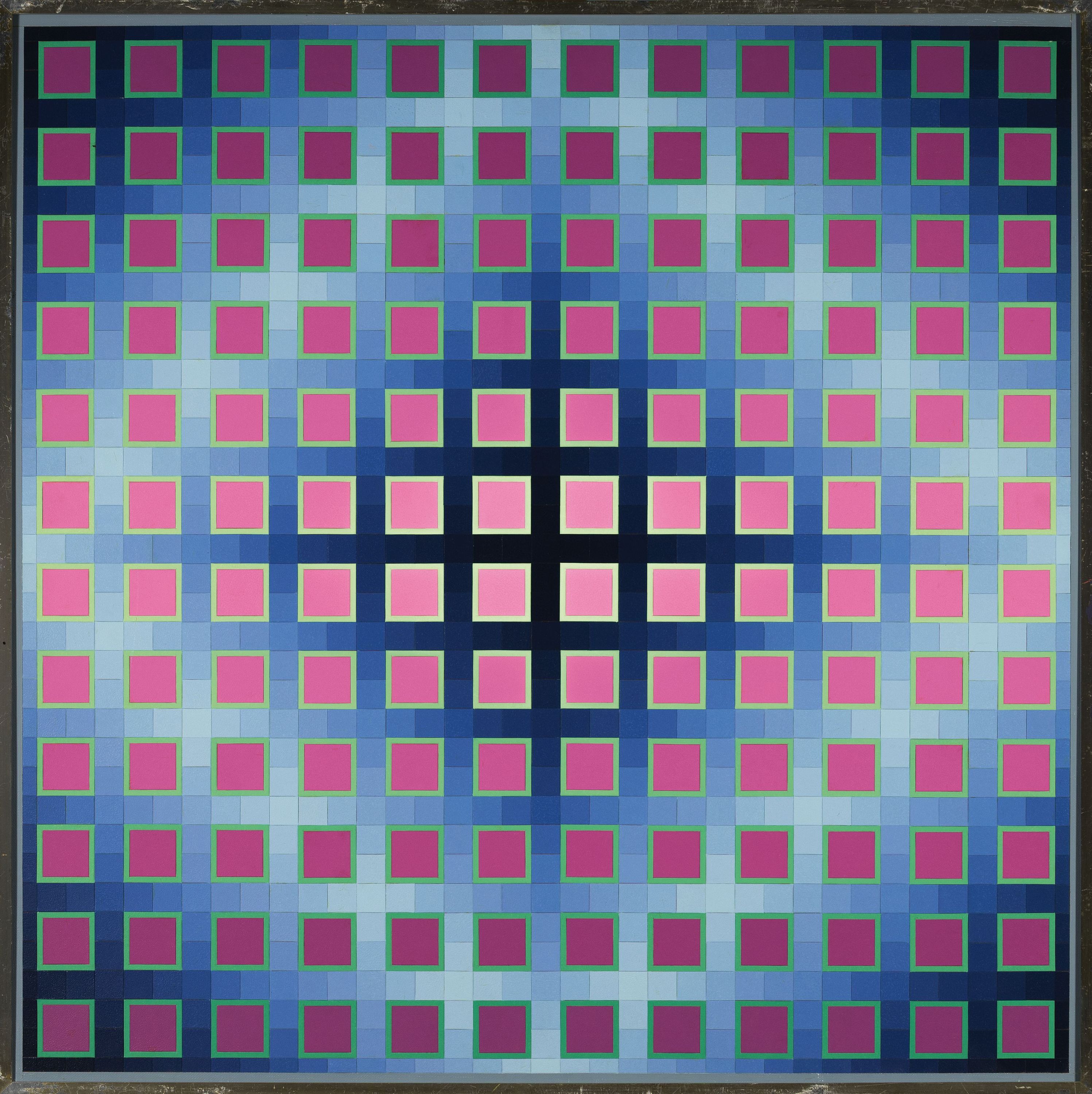 Detail k: Klaus Wendel, 1935 Wollmersheim-2005, Gitterquadrat J3, rückseitig so betitelt, signiert und dat. 1970, ca. 74x74cm, R., Wendel studierte an der ...
