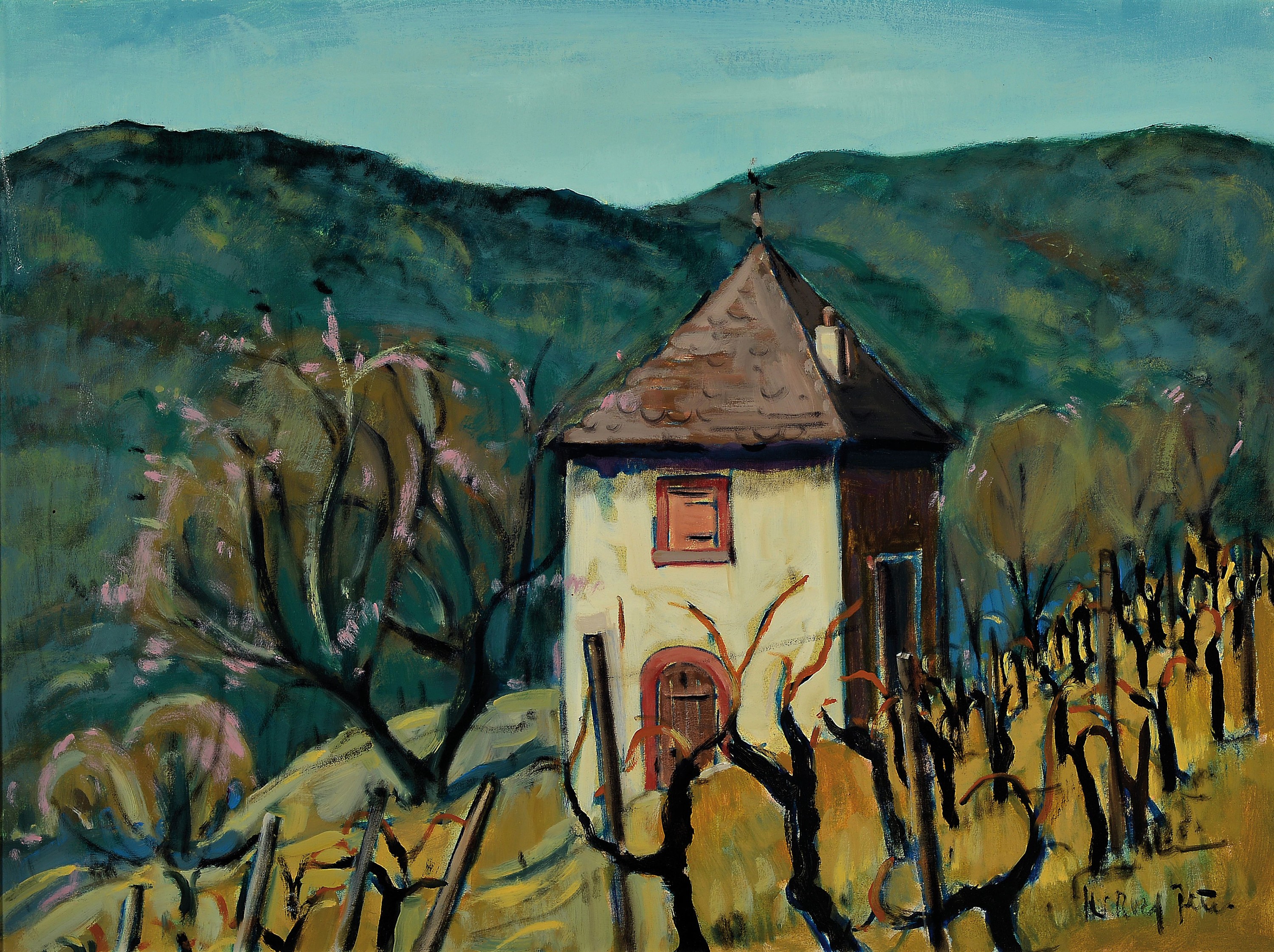 Hans Rolf Peter, 1926-2020 Neustadt an der Weinstraße, Weinberghäuschen, Öl/Lwd, rechts unten sign., ca. 60x80cm, R. ca. 71x91cm
