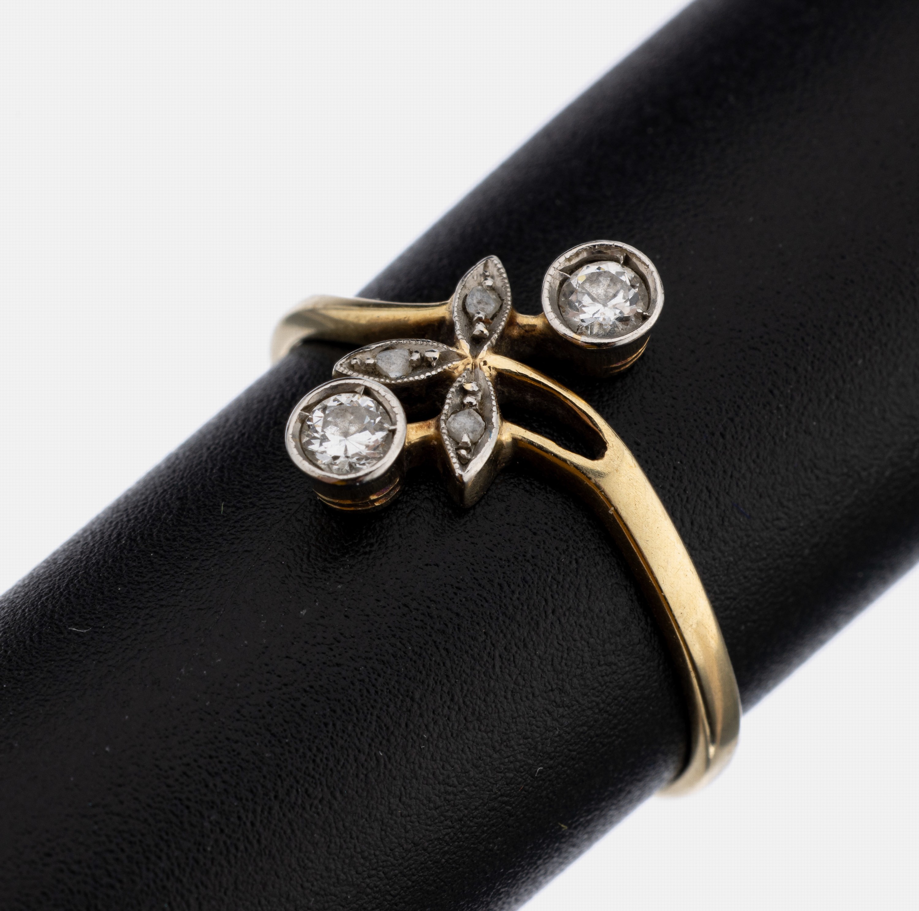 14 kt Gold Jugendstil Diamant-Ring, um 1900, GG 585/000, floral, Altschliffdiamanten, RW55, ca. 1.7 g