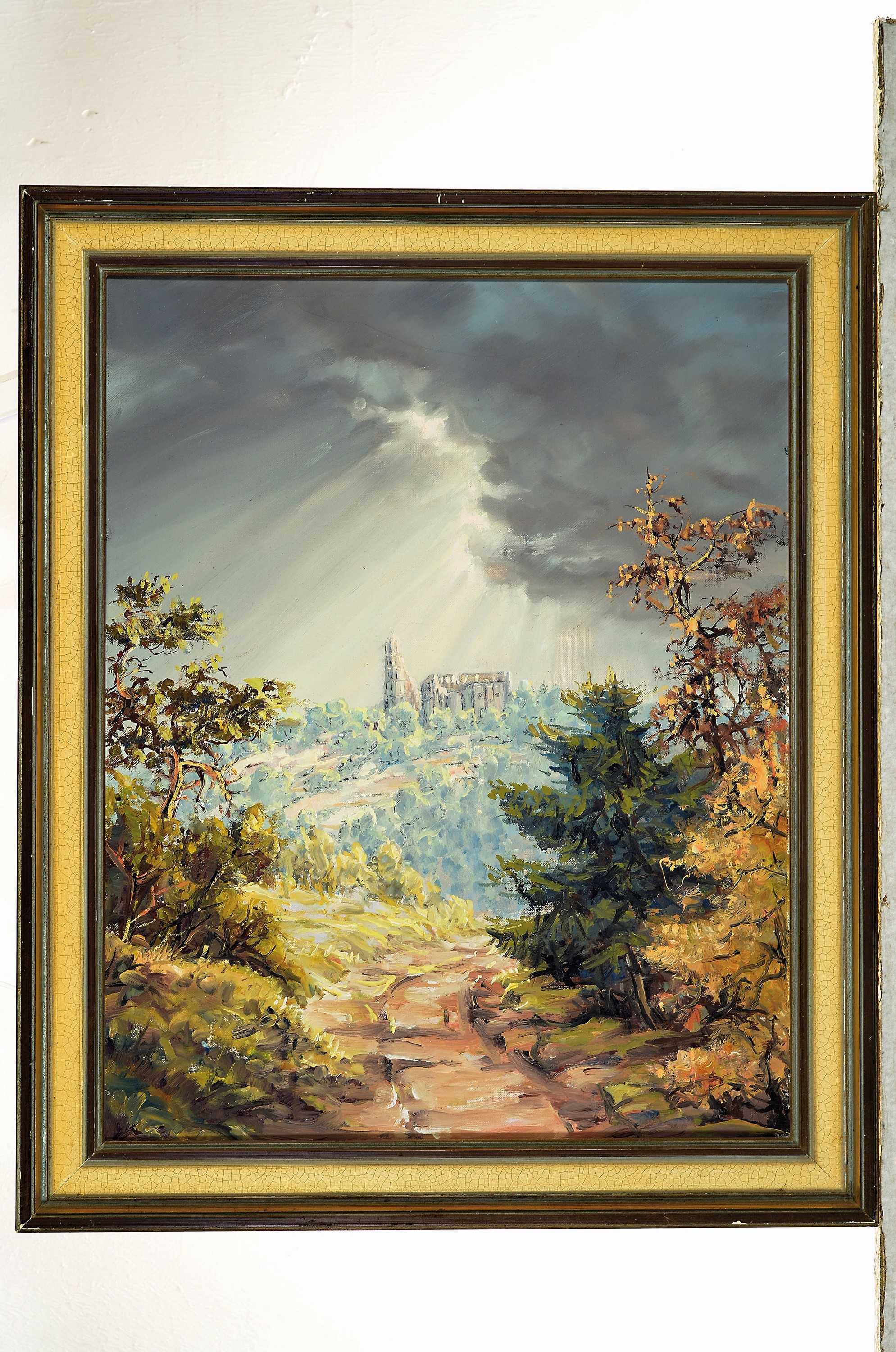 Detail k: Carl Korbmann, 1894-1958 Bad Dürkheim, Blick auf die Limburg, Öl/Lwd, ca. 50x40cm, R. ca. 58x48cm, Korbmann studierte an der Landeskunstschule ...