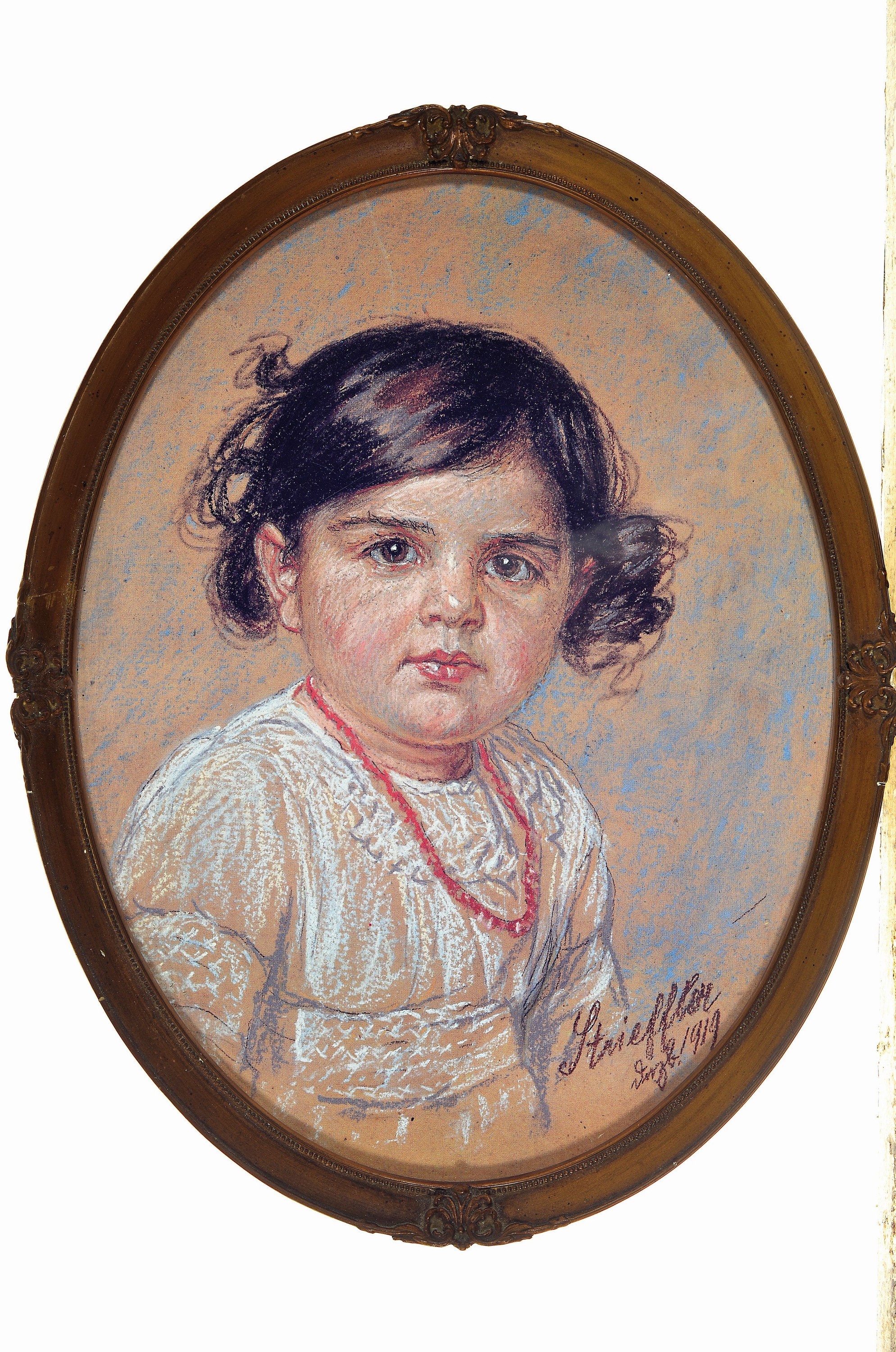 Detail k: Heinrich Strieffler, 1872 Neustadt-1949 Landau, Porträt eines Mädchens, Blei- und Buntstiftzeichnung, partiell weiß gehöht, sign. und dat. ...