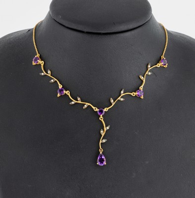 Image Jugendstil Amethyst-Perl-Collier, um 1900, 925er Silber verg., Y-förmig, facett. ...