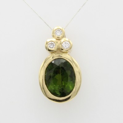 Image Anhänger mit Turmalin und Brillanten, GG 585/000, ovaler, grüner Turmalin ca. ...