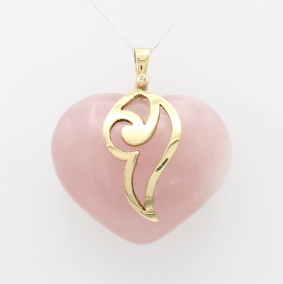 Image Herzanhänger mit Rosenquarz und Diamant, GG 585/000, herzförmiger Rosenquarz ...