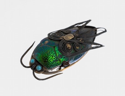 Image Brosche "Rosenkäfer", um 1900, Silber verg., als Augen 2 kl. ...
