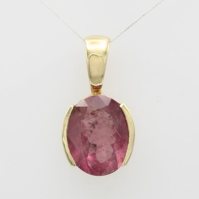 Image Anhänger mit Turmalin, GG 585/000, ovaler, rosa Turmalin in Halbzarge gef., ...