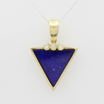 Image Anhänger mit Lapislazuli und Brillanten, GG 585/000, dreieckiger Lapis, 3 Brill. ...