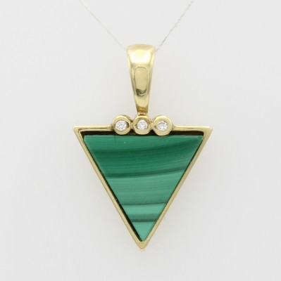 Image Anhänger mit Malachit und Diamanten, GG 585/000, dreieckiger Malachit, 3 Diam. zus. ...