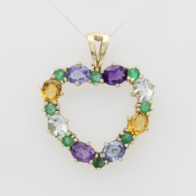 Image Anhänger mit Farbsteinen, GG 585/000, Citrine, Smaragde, Tansanite, Aquamarine u. ...