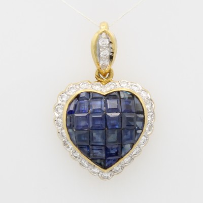 Image Herzanhänger mit Saphiren und Brillanten, GG 750/000, eingeschl. Saphire (invisible ...