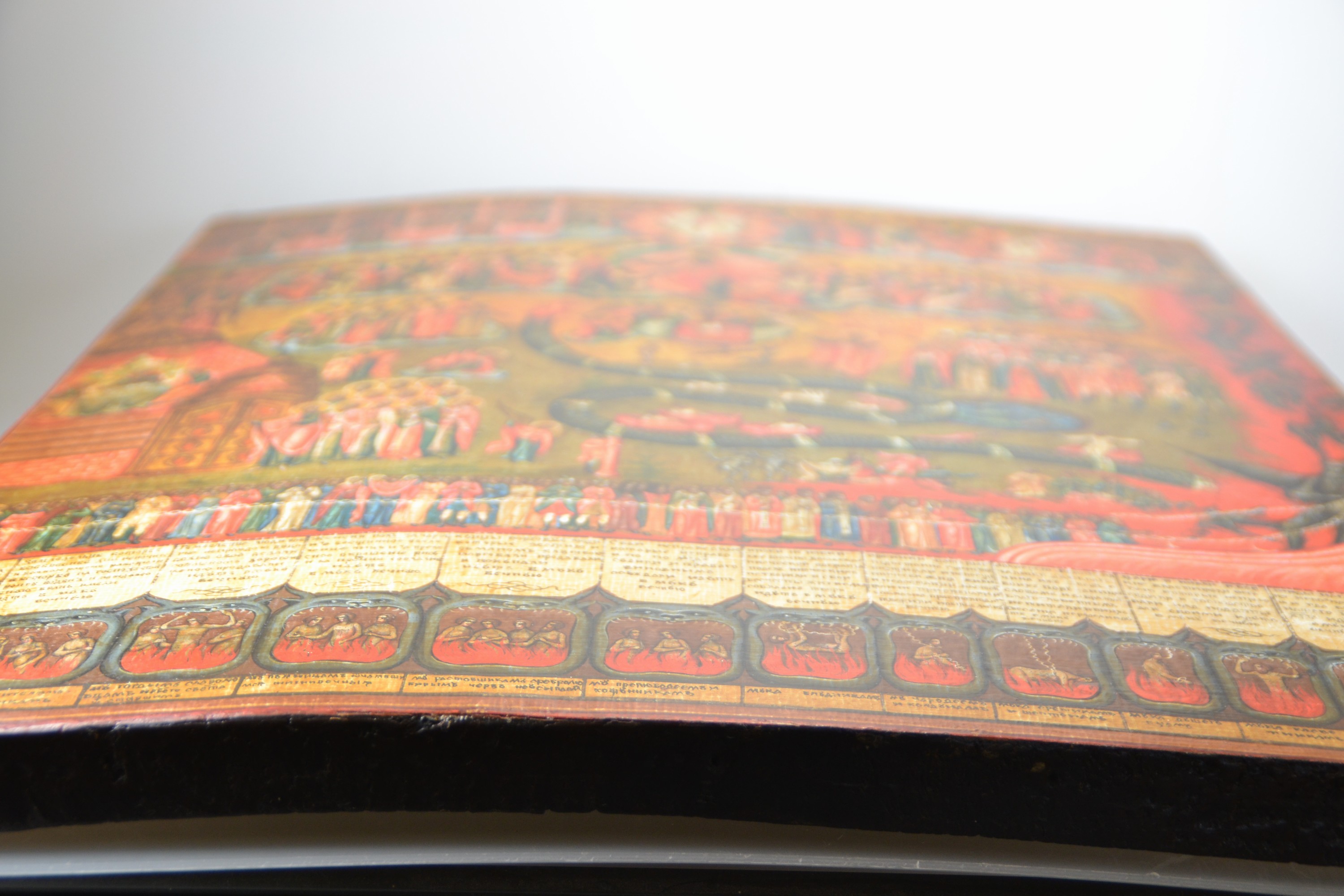 Detail m: Große Ikone, Russland, 19. Jahrhundert, "Jüngstes Gericht", Eitempera auf Kreidegrund, versilberter Hintergrund goldfarben lasiert, ...