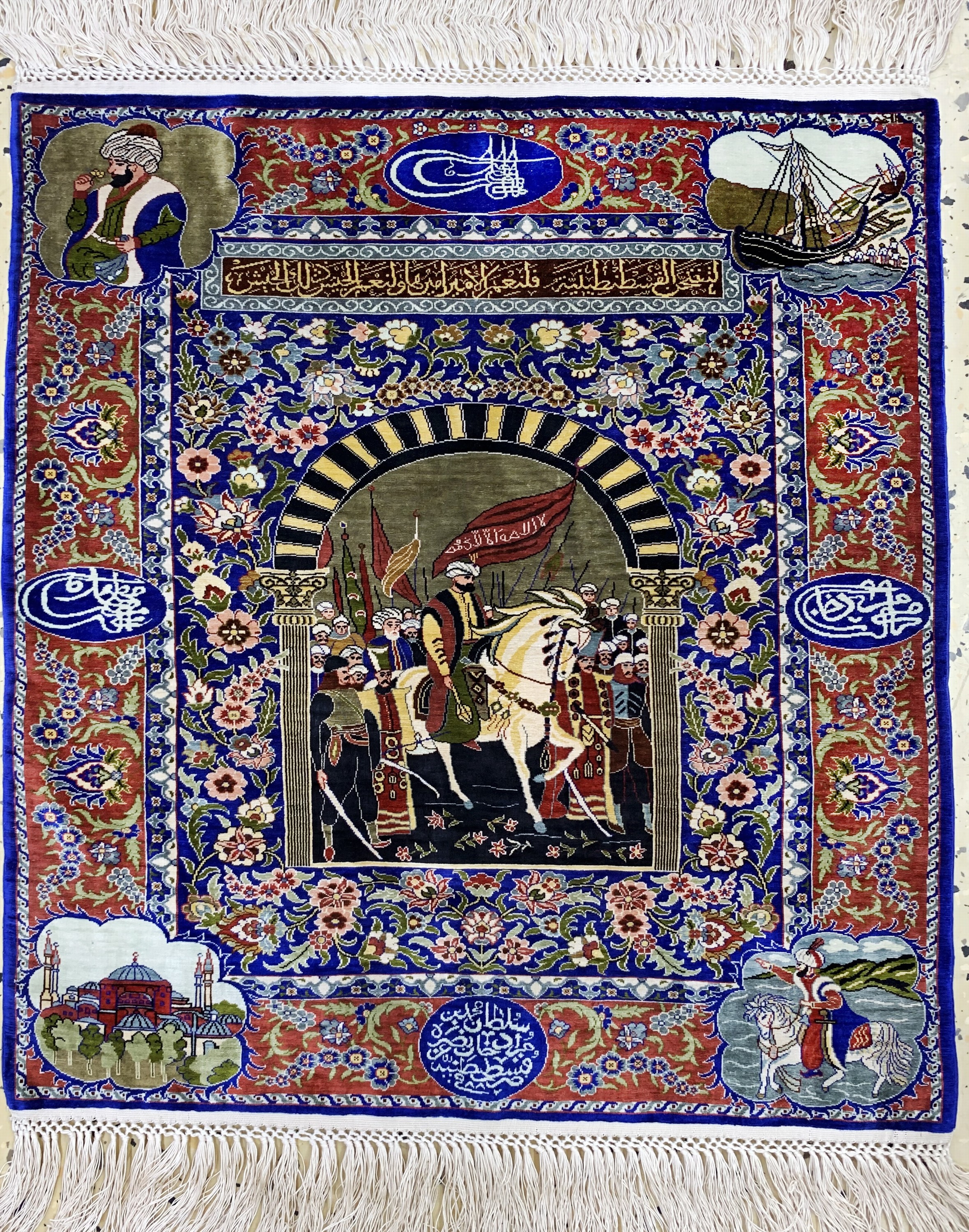 Hereke Seide fein(12 x 12), signiert, Türkei, Mitte 20.Jhd, reine Naturseide, ca. 58x 54 cm, ca. 1,44 Mio. Kn/qm, EHZ:(nehezu neuwertig).