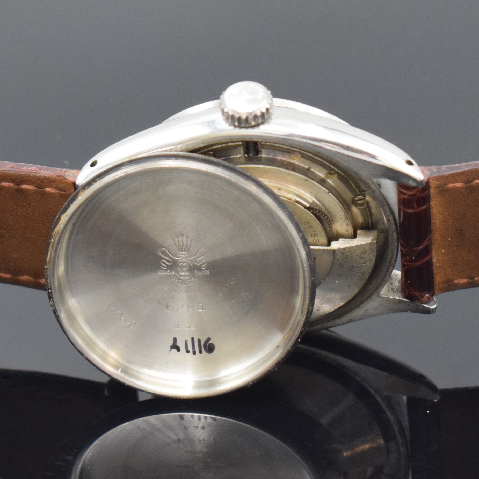 Detail i: ROLEX Oyster Perpetual Referenz 6284 Armbanduhr in Stahl, Schweiz um 1953, Automatik, verschr. Oystergeh., verschr. orig. Krone, silb. Zifferbl. ...