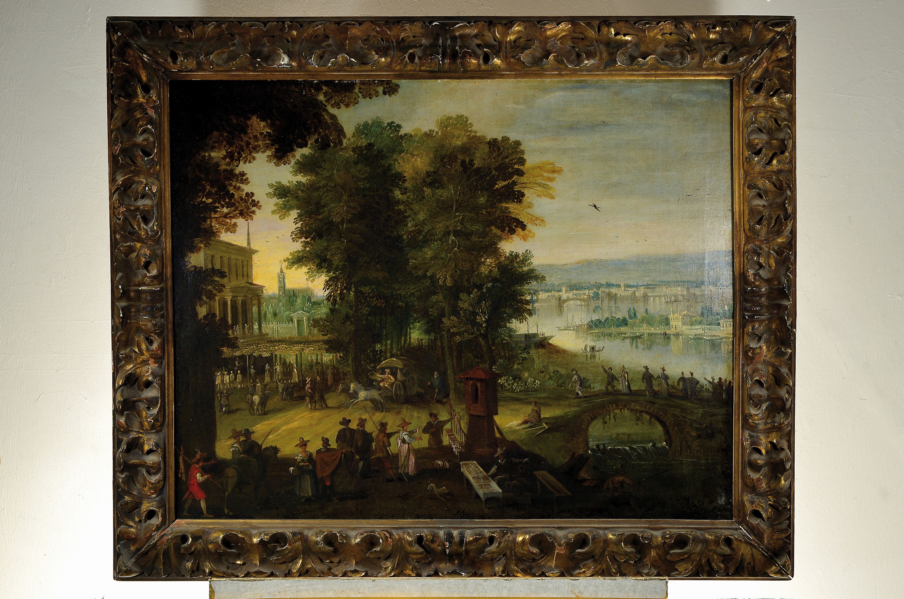 Detail k: Ungedeuteter Barockmaler, nordalpin, ausgehendes 17./beginnendes 18.Jh., italianisierende Stadtlandschaft im Stile eines Hendrick Mommers oder Claes ...