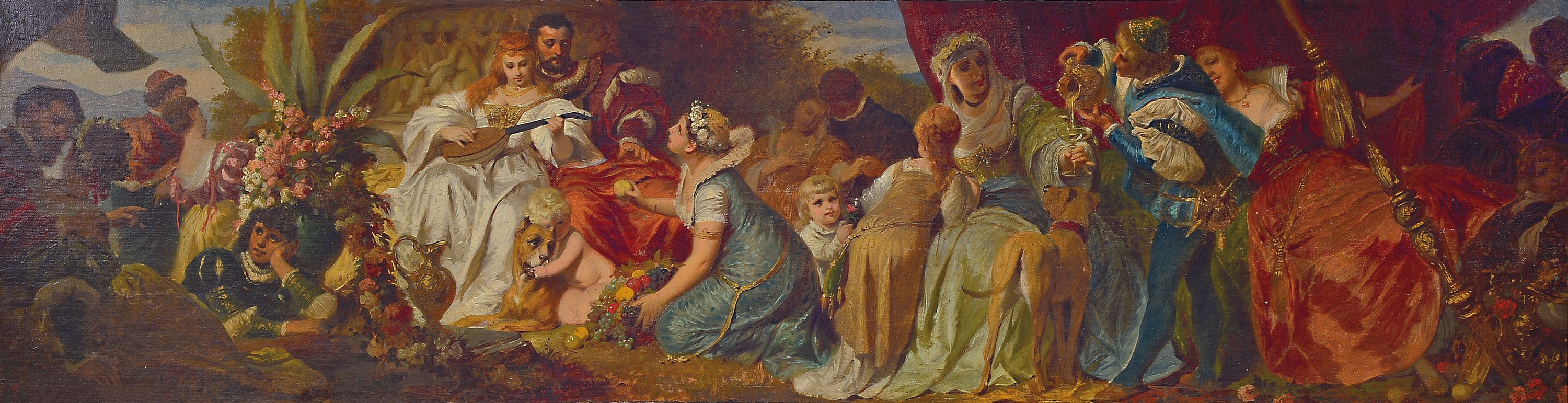 Eugen Johann Georg Klimsch, 1839-1896 Frankfurt am Main, Festgelage, dionysische Figurengruppe aus lagernden Aristokraten, einem zentralen Brautpaar ...