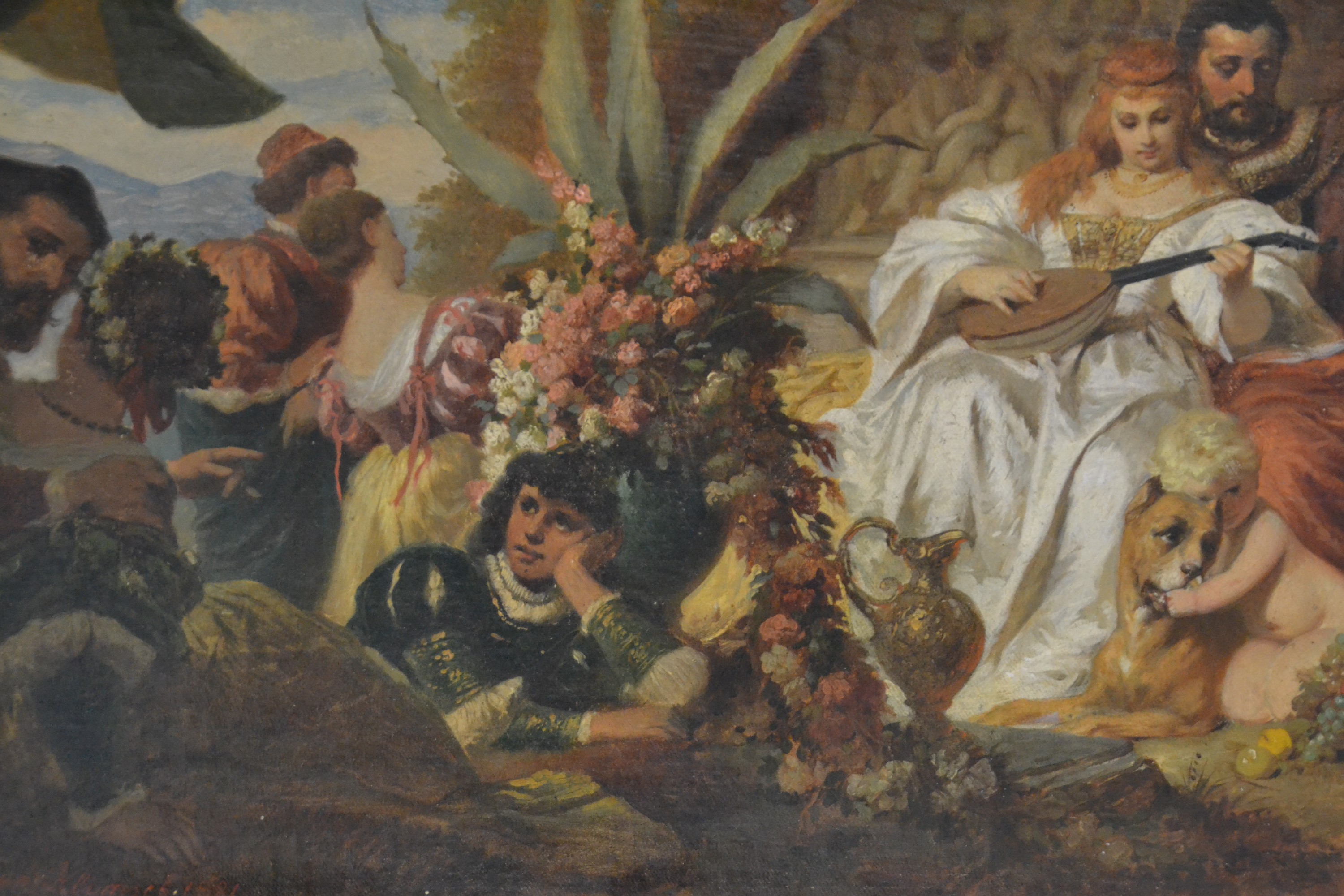 Detail a: Eugen Johann Georg Klimsch, 1839-1896 Frankfurt am Main, Festgelage, dionysische Figurengruppe aus lagernden Aristokraten, einem zentralen Brautpaar ...