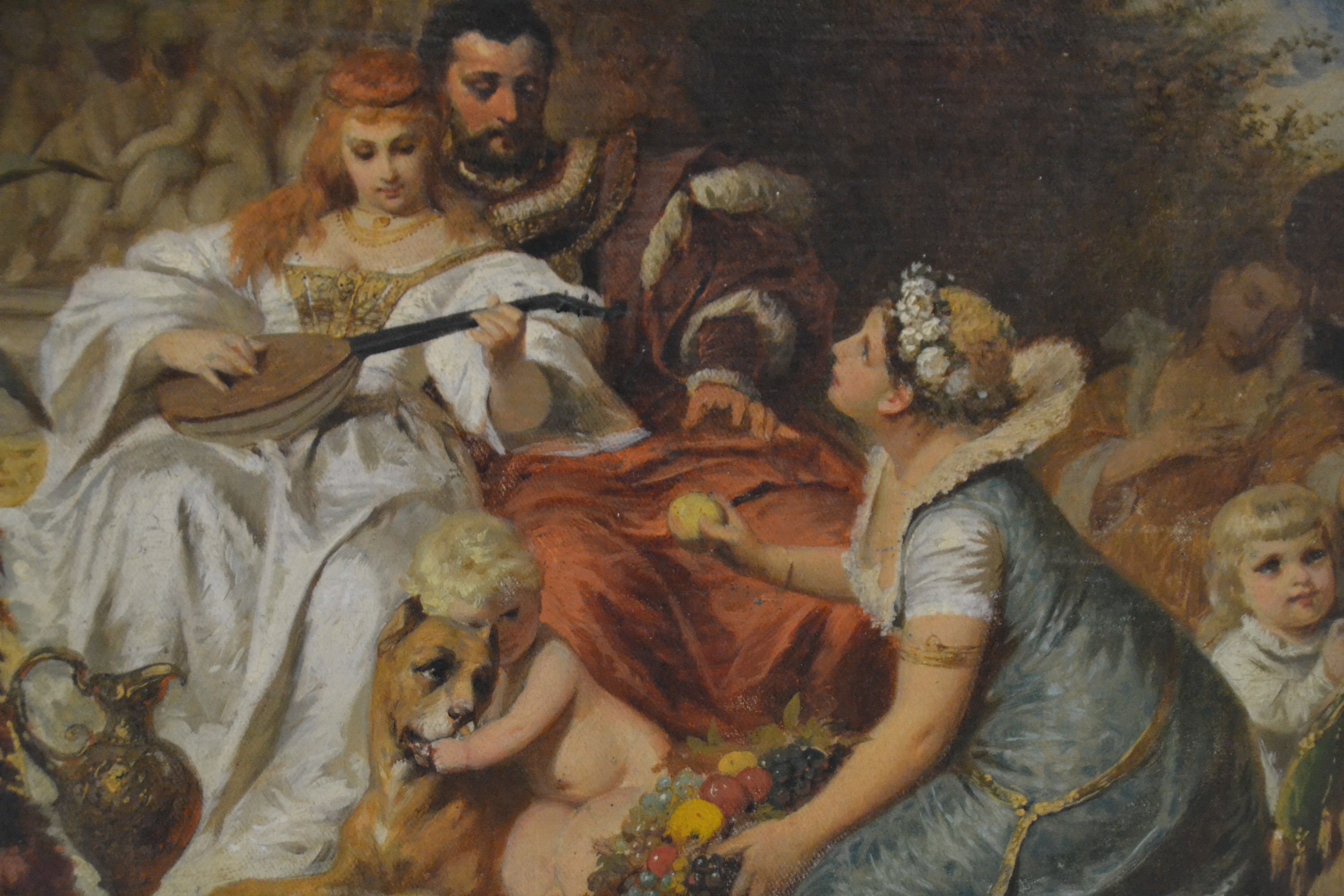 Detail b: Eugen Johann Georg Klimsch, 1839-1896 Frankfurt am Main, Festgelage, dionysische Figurengruppe aus lagernden Aristokraten, einem zentralen Brautpaar ...
