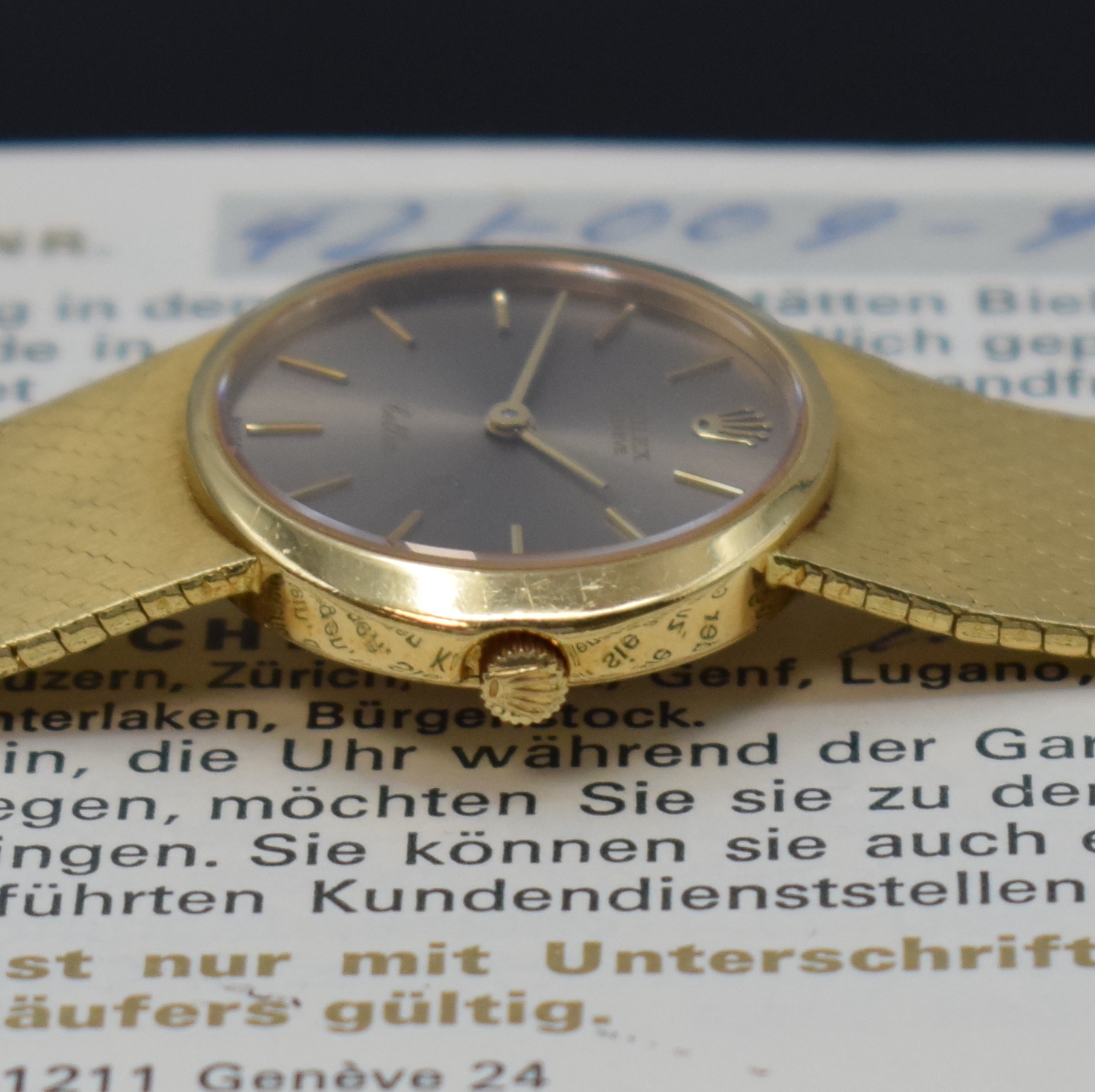 Detail c: ROLEX Cellini Damenarmbanduhr in GG 750/000 Referenz 3768, Schweiz lt. orig. Papier verk. 1973, Handaufzug, 2-tlg. Geh., Boden aufgedr., anges. ...