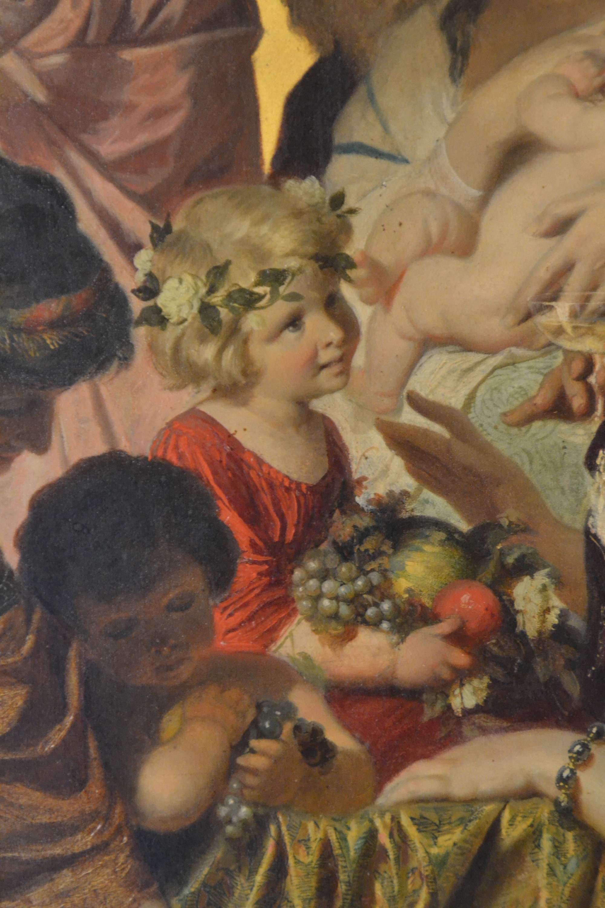 Detail a: Prof. Eugen Johann Georg Klimsch, 1839-1896 Frankfurt am Main, allegorische Figurengruppe auf Goldgrund, dionysisches Festgelage auf einem Boot, fein ...