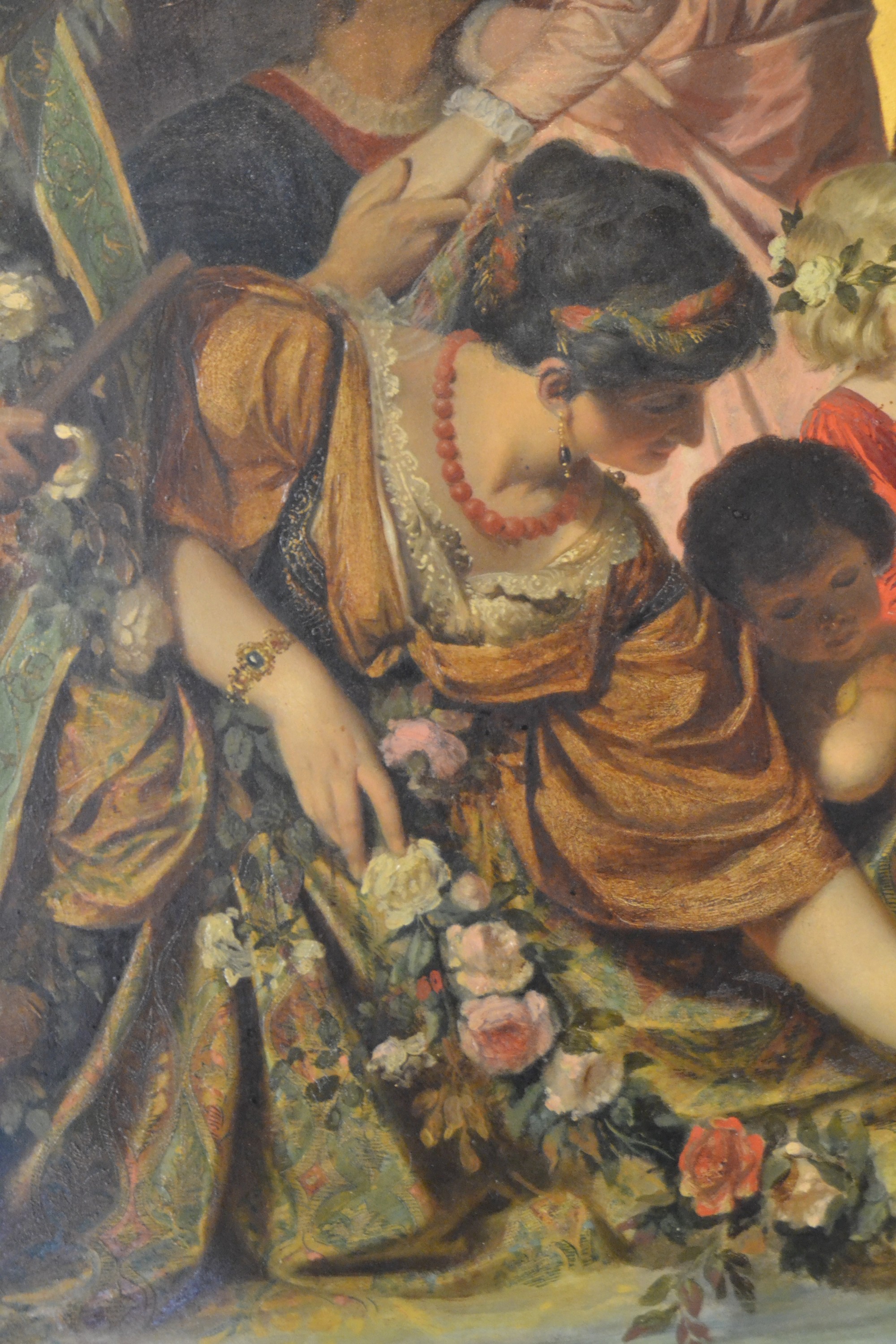 Detail c: Prof. Eugen Johann Georg Klimsch, 1839-1896 Frankfurt am Main, allegorische Figurengruppe auf Goldgrund, dionysisches Festgelage auf einem Boot, fein ...