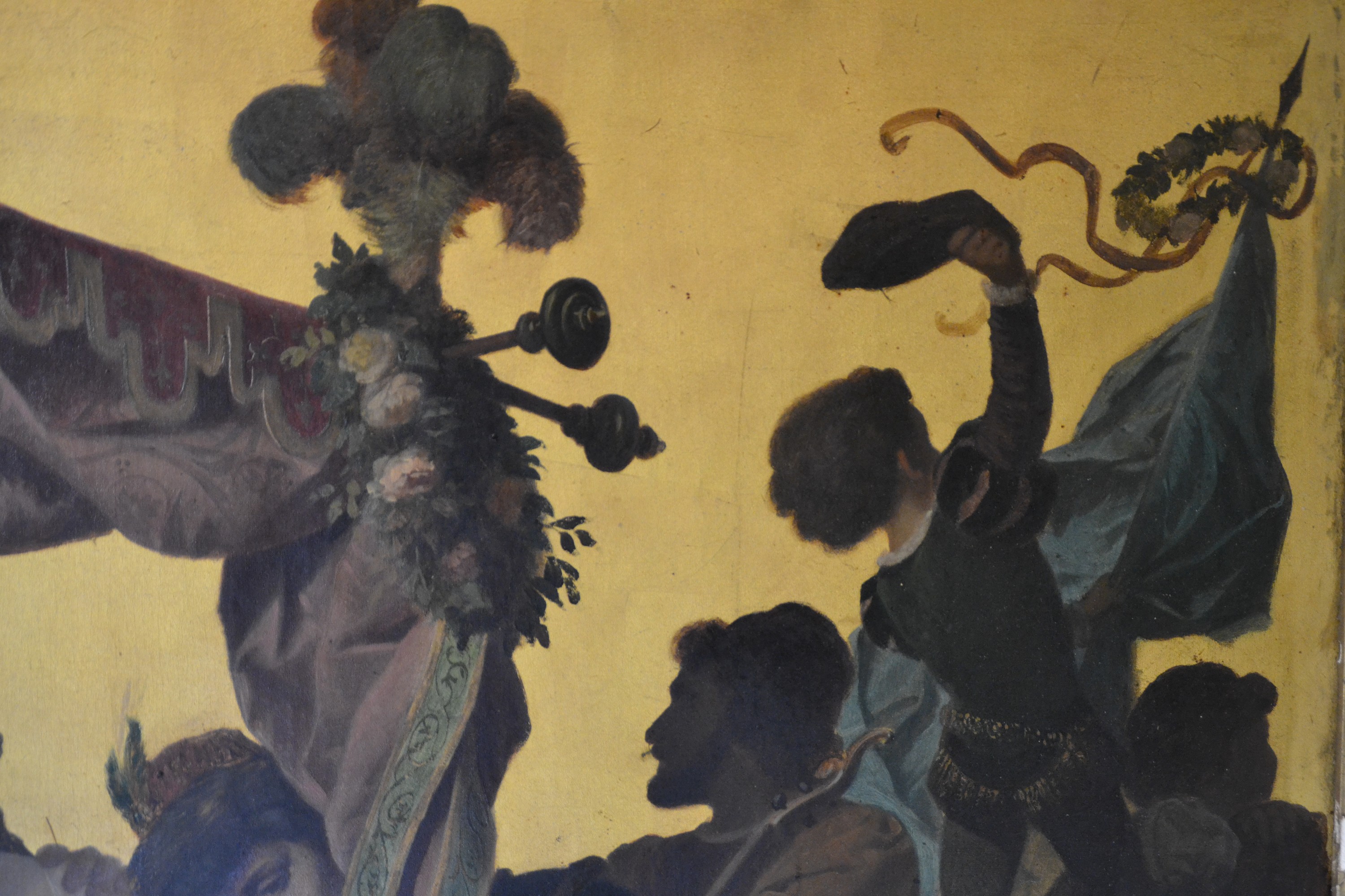 Detail f: Prof. Eugen Johann Georg Klimsch, 1839-1896 Frankfurt am Main, allegorische Figurengruppe auf Goldgrund, dionysisches Festgelage auf einem Boot, fein ...
