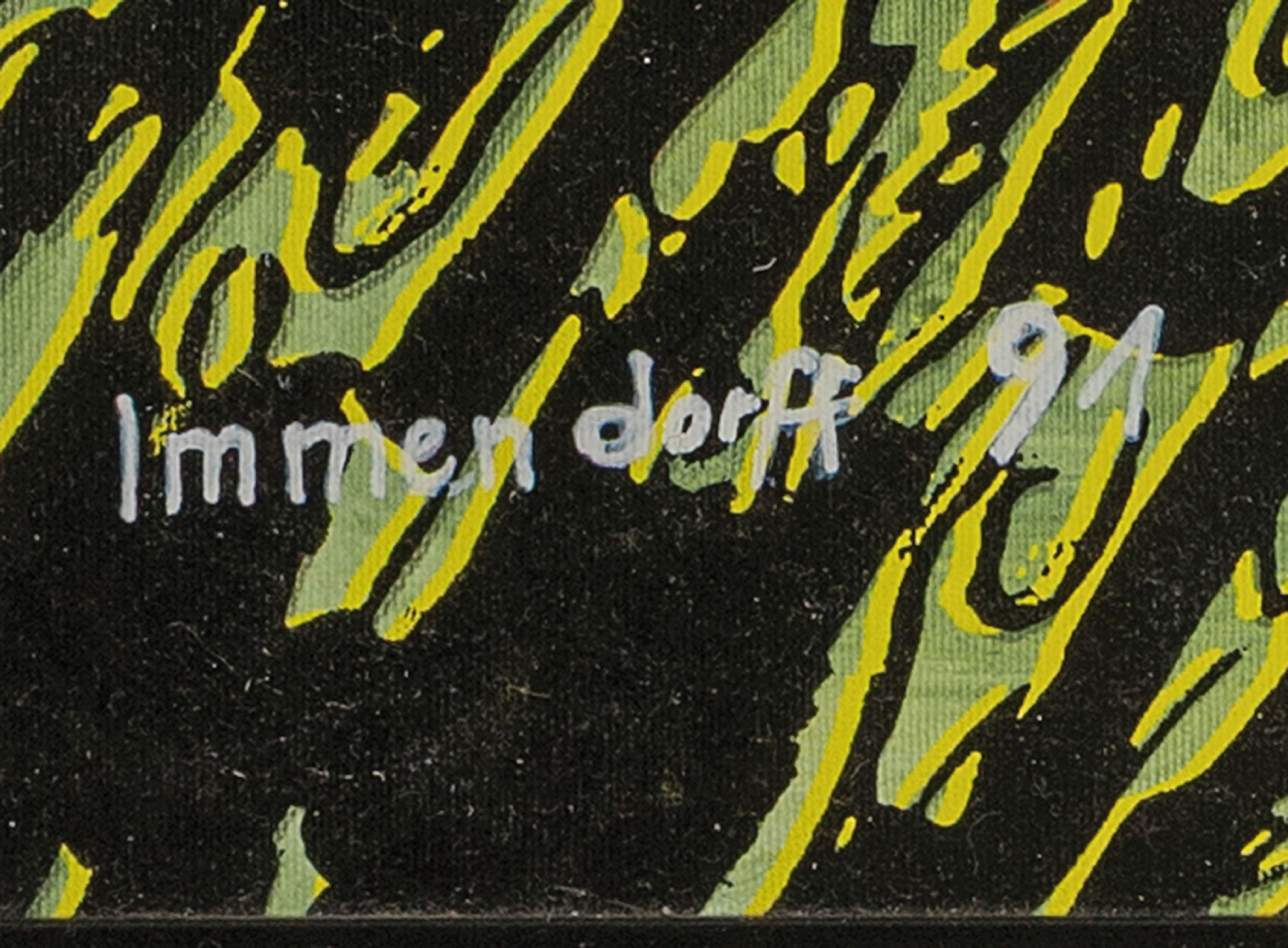 Detail l: Jörg Immendorf, 1945 Bleckede - 2007 Düsseldorf, Studium an der Akademie Düsseldorfbei Joseph Beuys, hier: Linolschnitt , "8 .Oktoer 90" ...