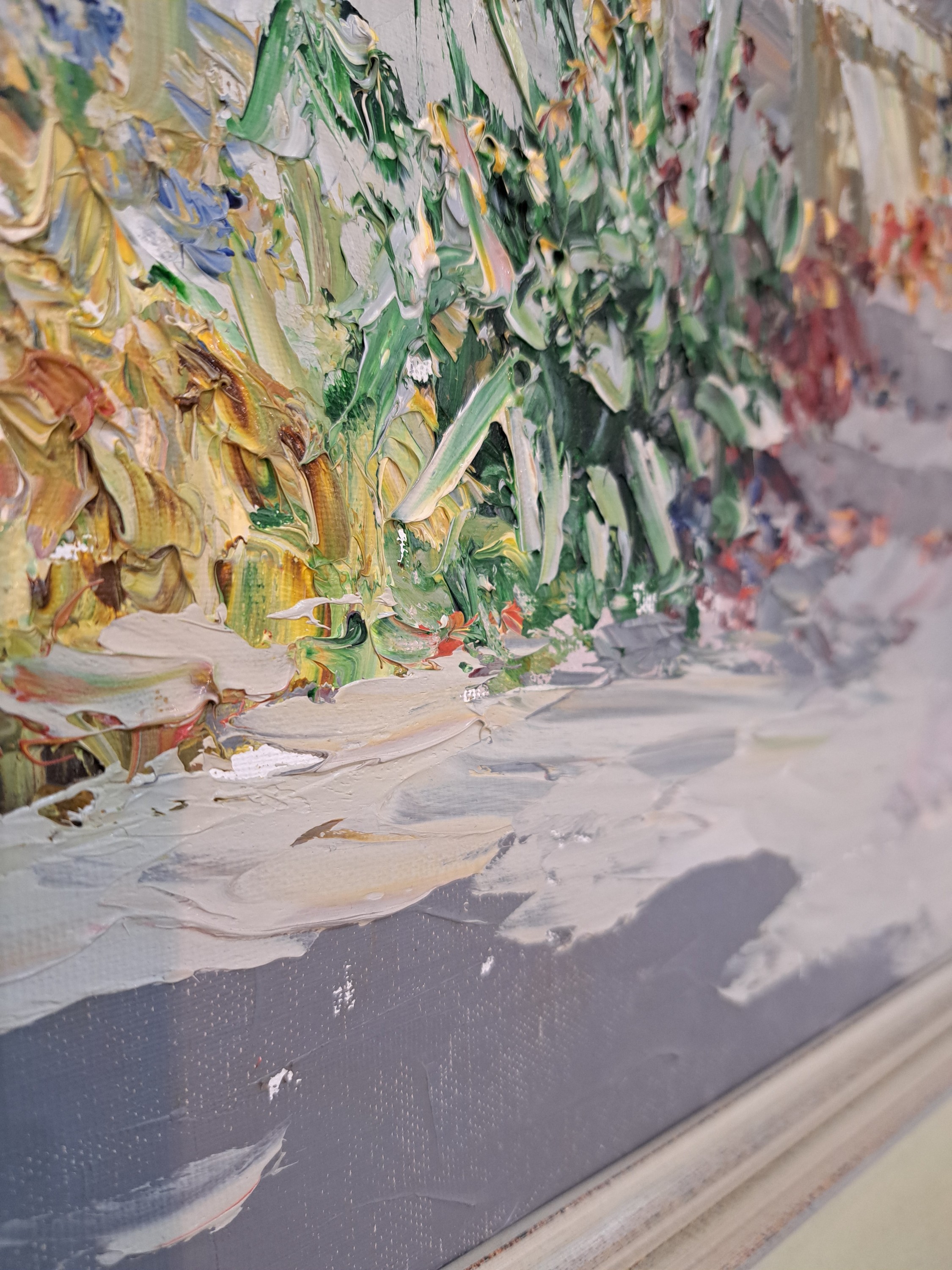 Detail s: Prof. August Alexander Wendehals, 1934-2003 Ossendorf, Blick auf eine südliche Terrasse an einem Seeufer, Öl/Lwd, rechts unten sign., ca. 80x90cm, ...