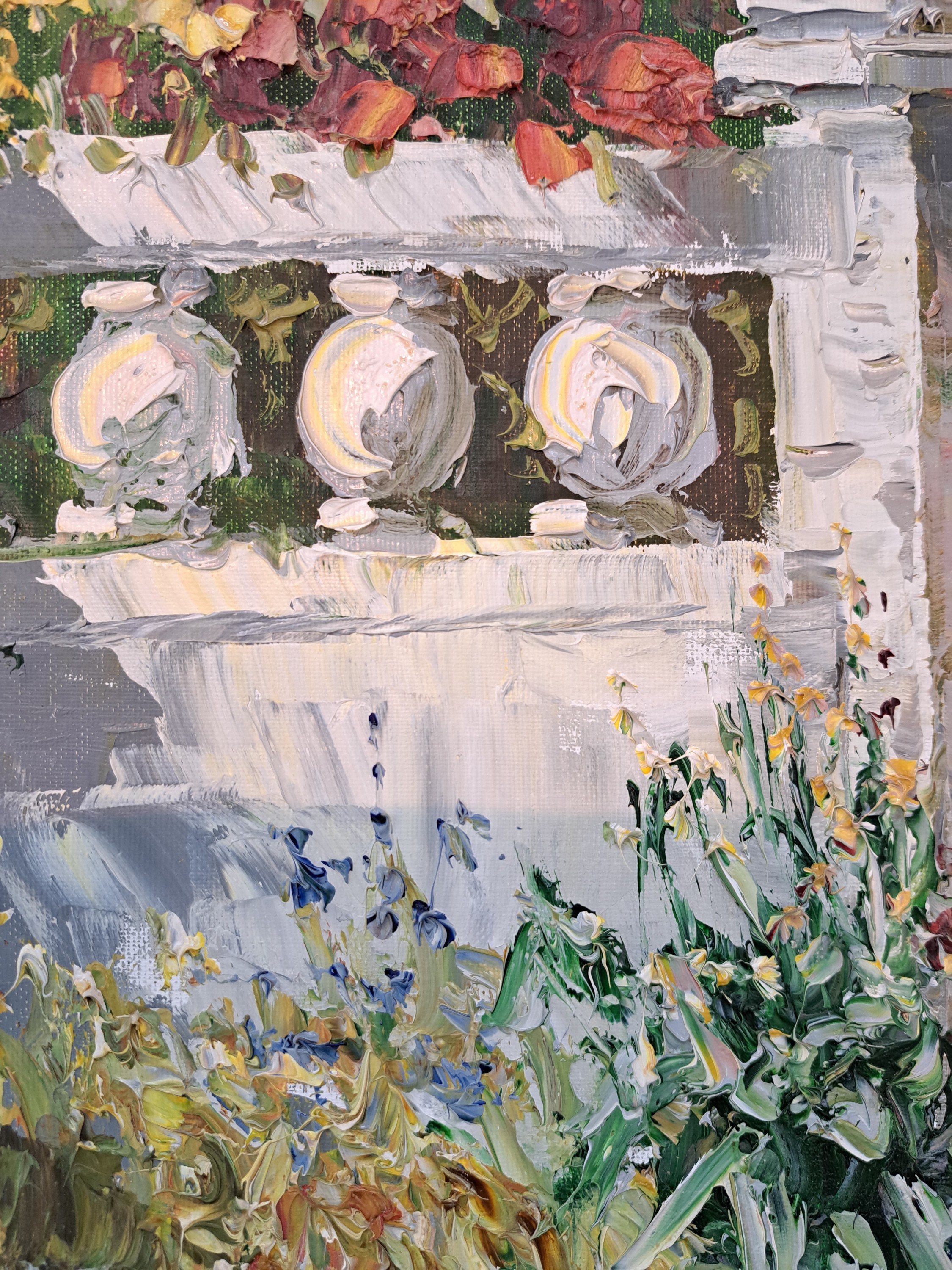 Detail t: Prof. August Alexander Wendehals, 1934-2003 Ossendorf, Blick auf eine südliche Terrasse an einem Seeufer, Öl/Lwd, rechts unten sign., ca. 80x90cm, ...