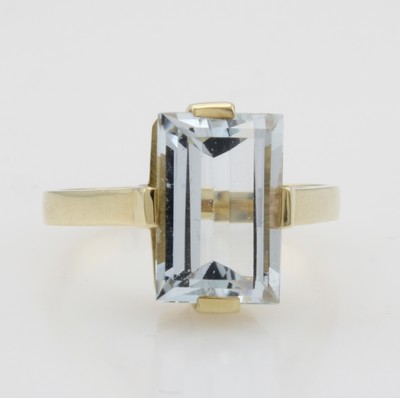 Image Ring mit Aquamarin, GG 585/000, rechteckiger Aquam. ca. 12x8 mm in Krappenfassung, RW ...