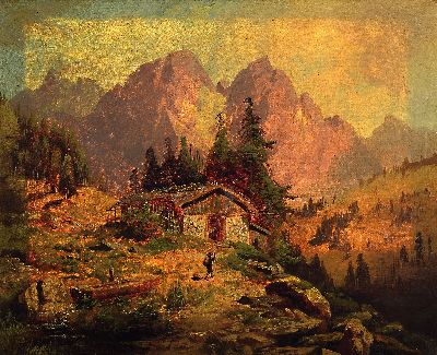 Image Unbekannter Künstler, deutsch, um 1900, Wander auf dem Weg zu Hütte in alpiner ...