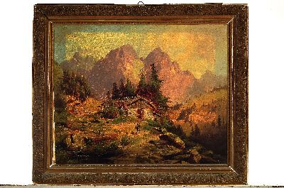 26896051k - Unbekannter Künstler, deutsch, um 1900, Wander auf dem Weg zu Hütte in alpiner ...
