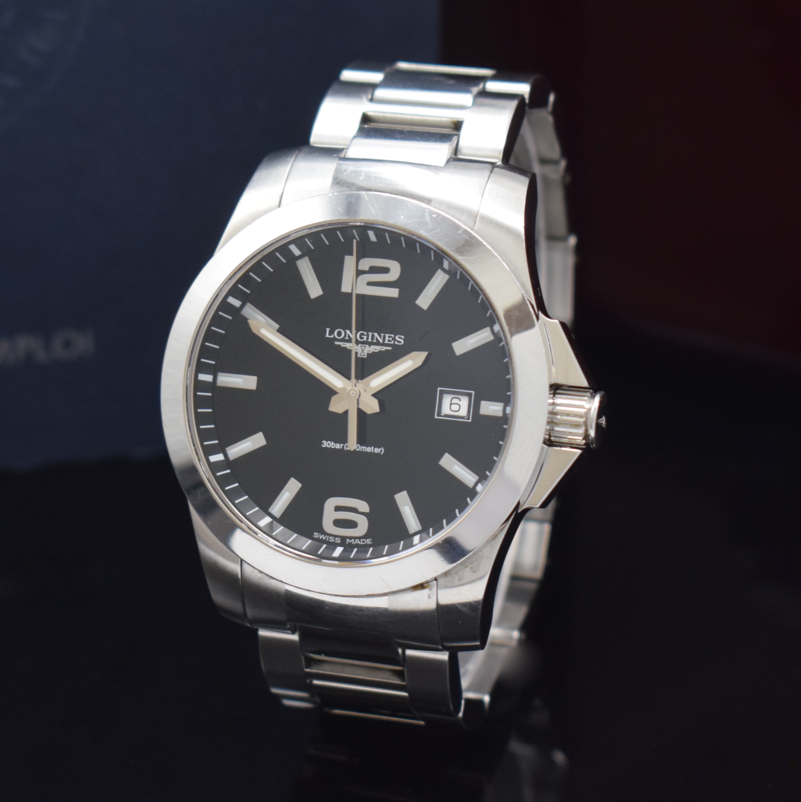 LONGINES Herrenarmbanduhr Serie Conquest Referenz L3.659.4, Schweiz um 2013, quarz, Edelstahlgeh. inkl. Gliederband m. dopp. Faltschl., Boden und ...