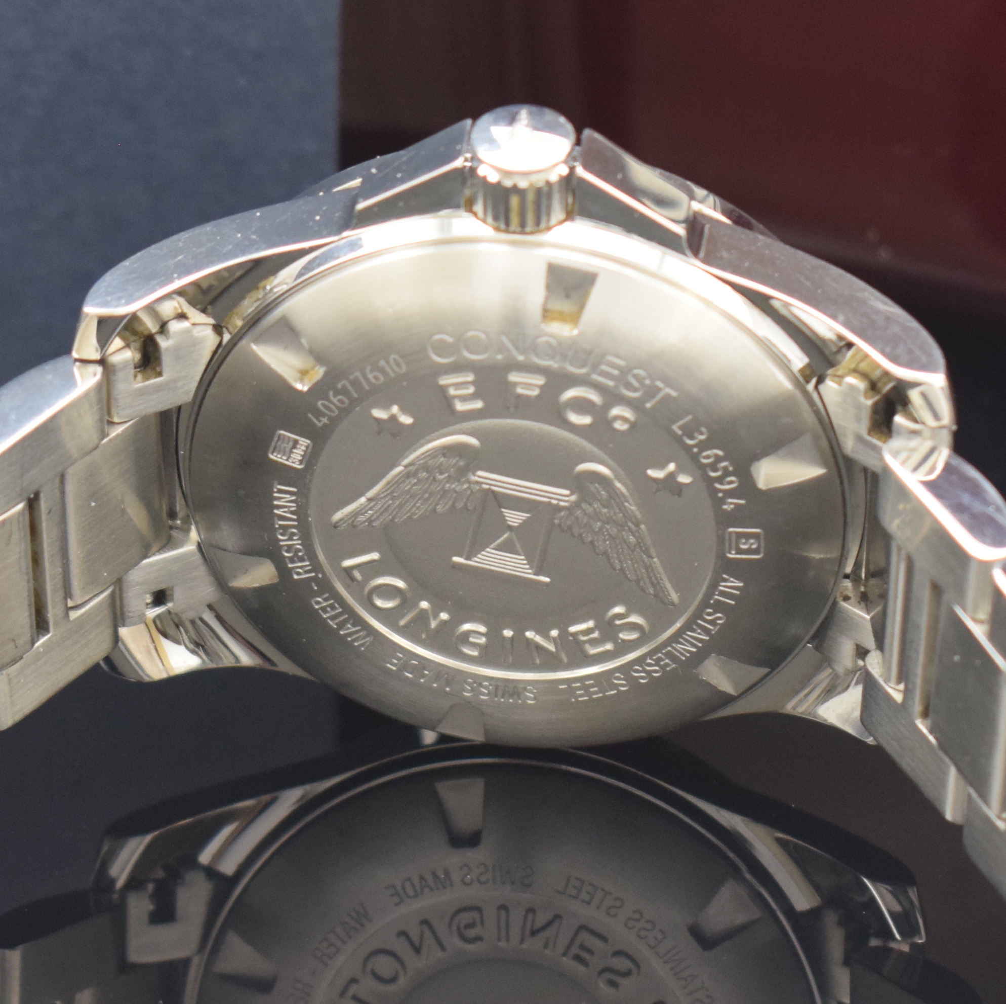 Detail f: LONGINES Herrenarmbanduhr Serie Conquest Referenz L3.659.4, Schweiz um 2013, quarz, Edelstahlgeh. inkl. Gliederband m. dopp. Faltschl., Boden und ...