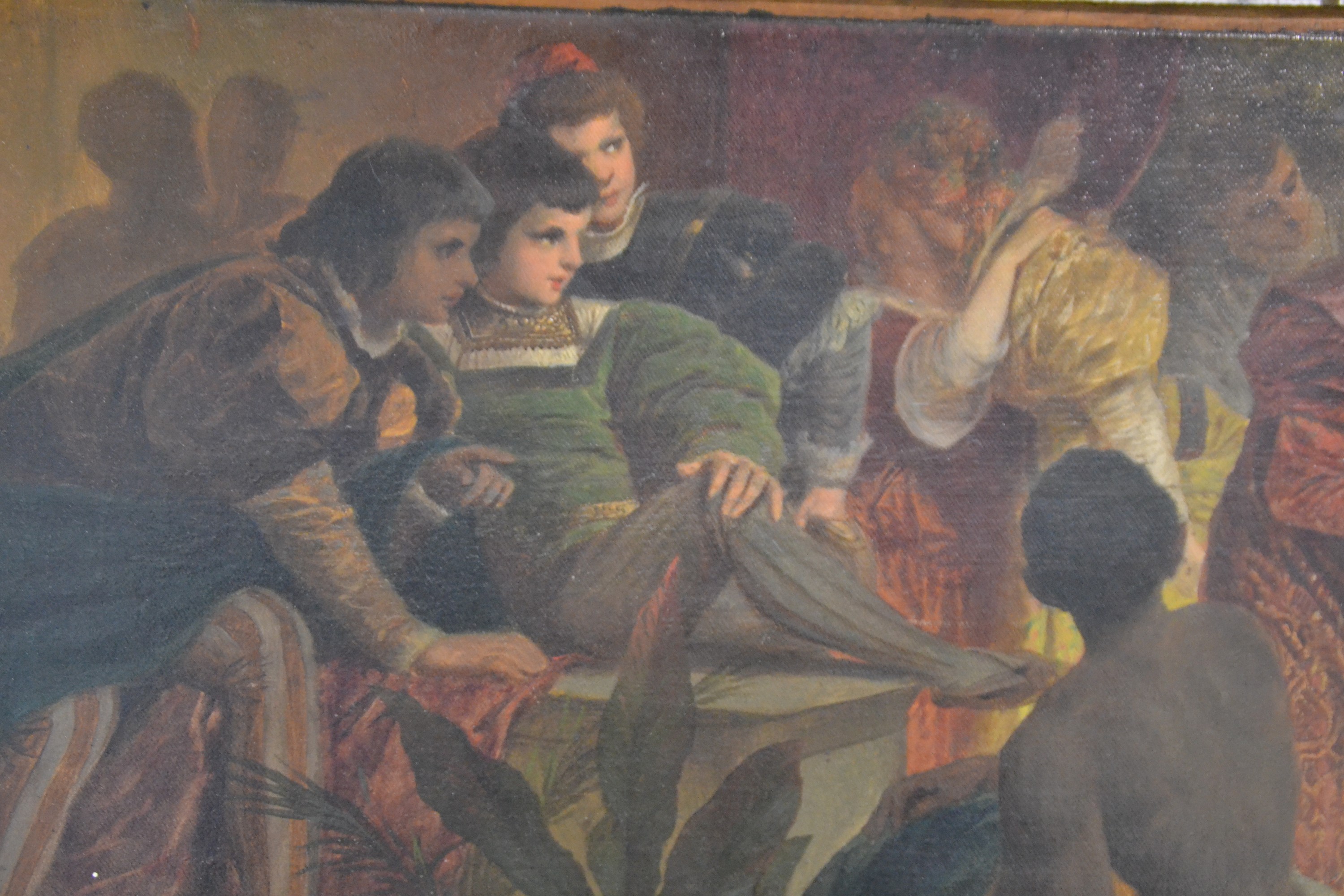 Detail a: Eugen Johann Georg Klimsch, 1839-1896 Frankfurt am Main, Hochzeitsgelage, große Figurengruppe aus Aristokraten umringen ein bzw. zwei Brautpaare im ...