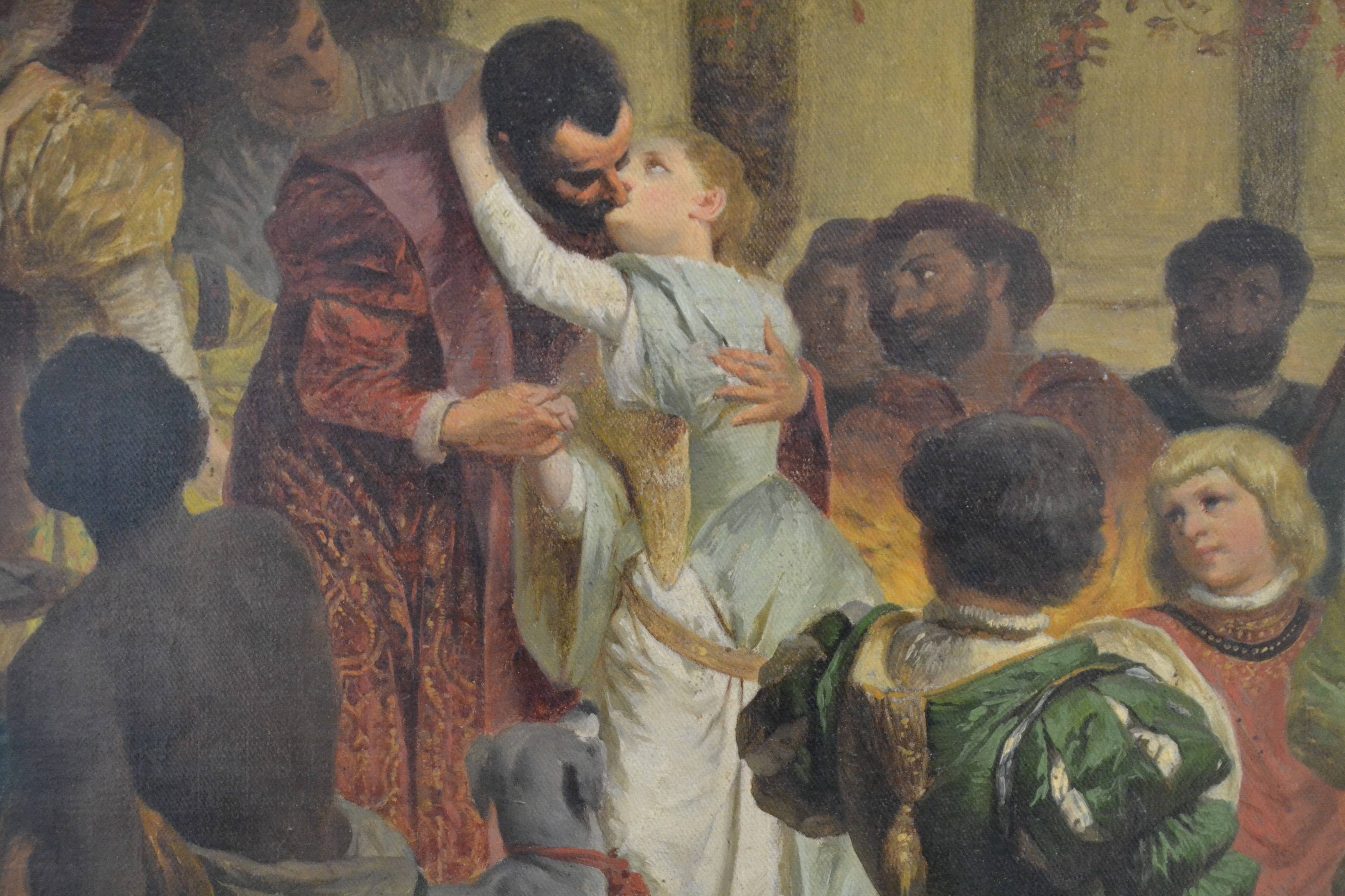 Detail b: Eugen Johann Georg Klimsch, 1839-1896 Frankfurt am Main, Hochzeitsgelage, große Figurengruppe aus Aristokraten umringen ein bzw. zwei Brautpaare im ...