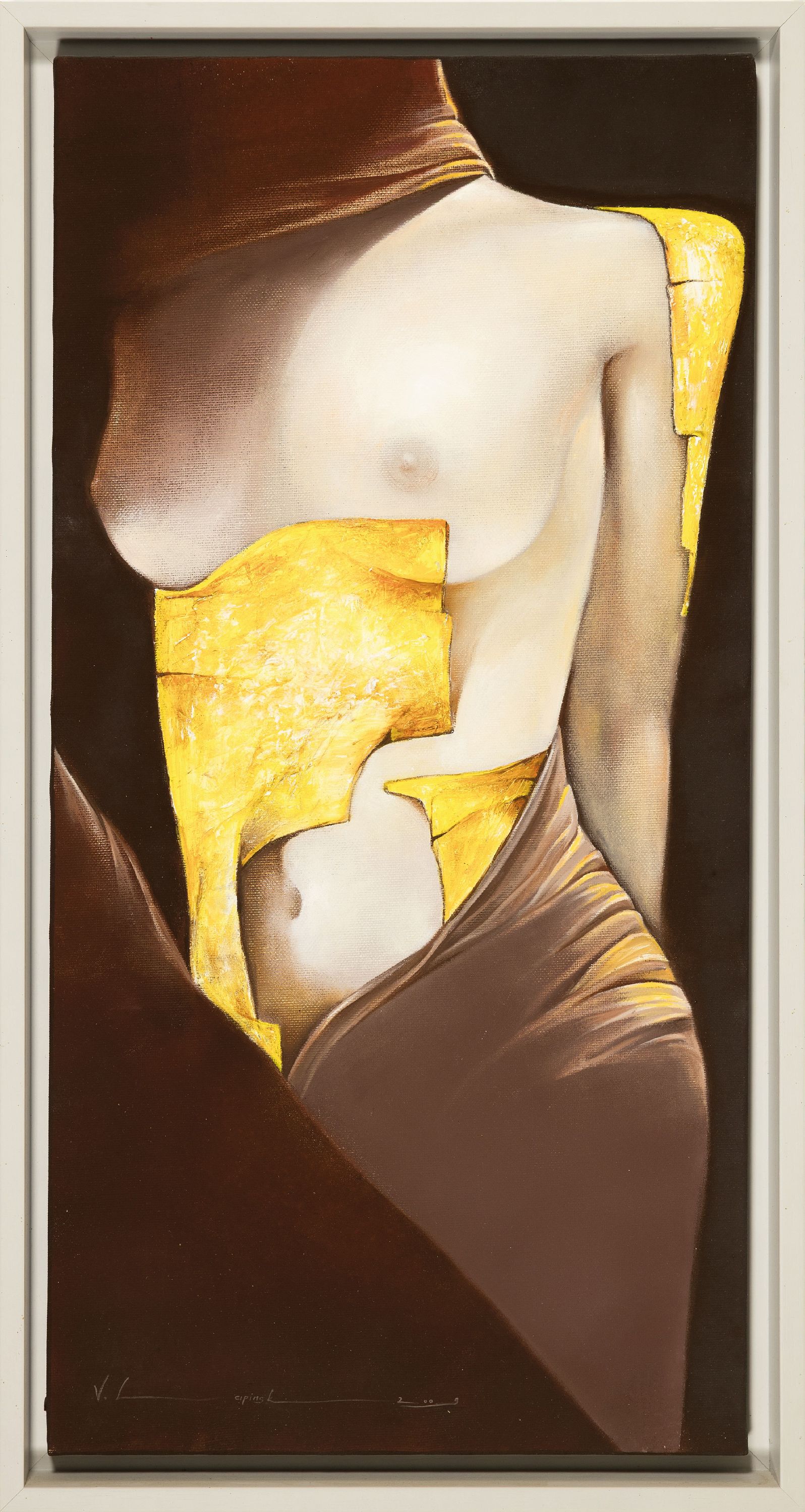 Detail k: Vadim Lapinskij, geb. 1959 Kiew, ohne Titel,2009, weiblicher Akt, signiert und datiert, Schattenfugenrahmen 65x34 cm