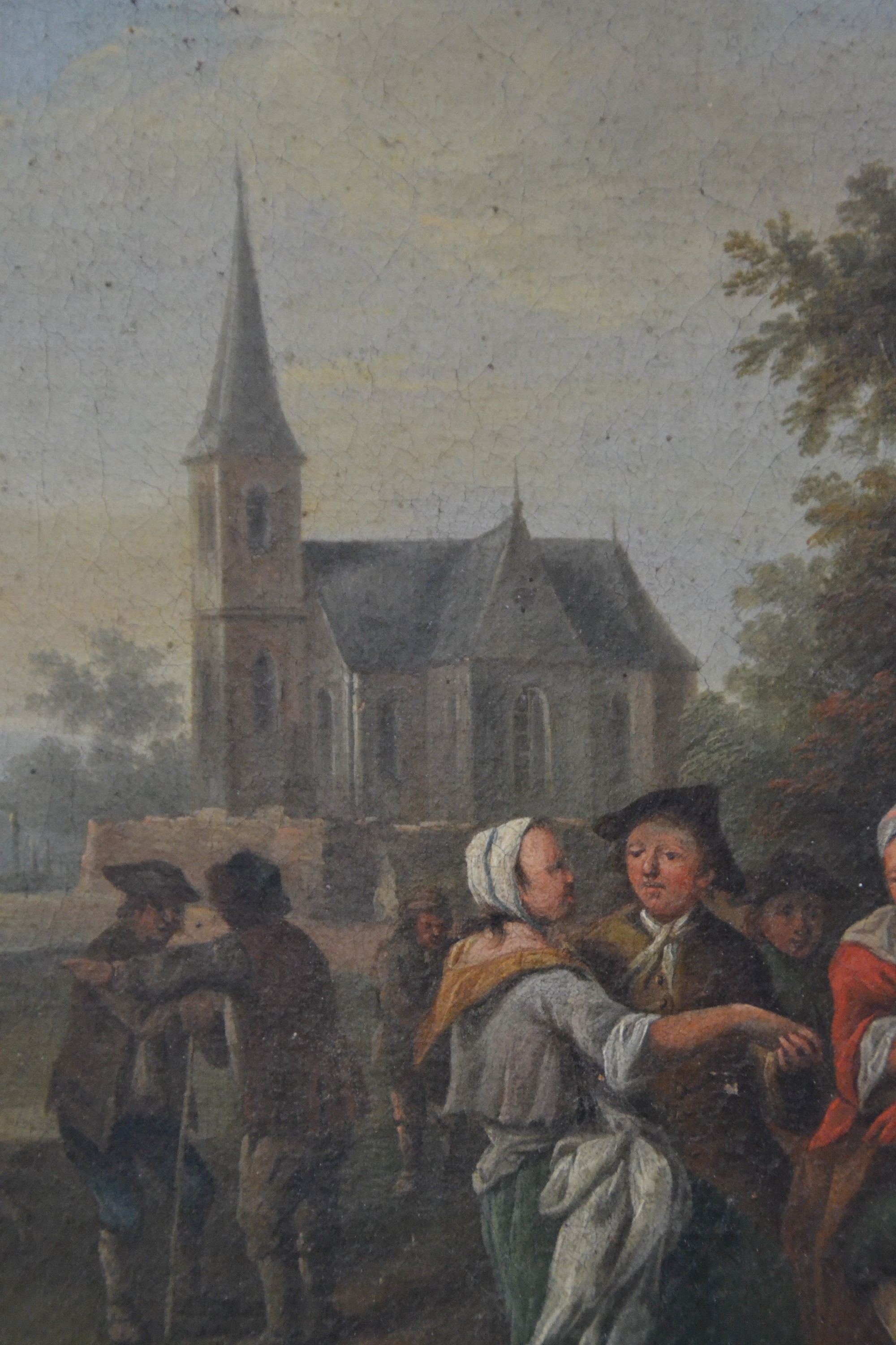 Detail a: Zuschreibung: Johann Conrad Seekatz, 1719 Grünstadt/Pfalz-1768 Darmstadt, "Dorfkirchweih", Landschaft sowie tanzende, musizierende und ...