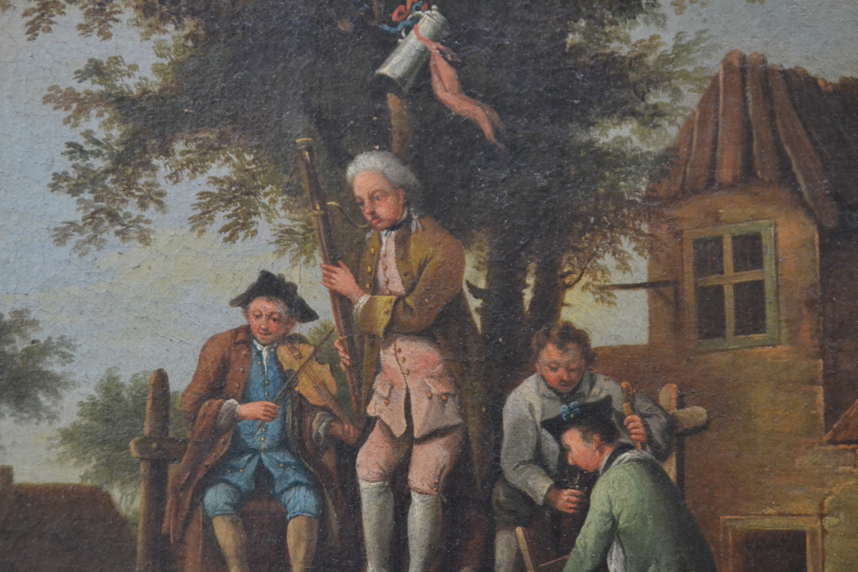 Detail b: Zuschreibung: Johann Conrad Seekatz, 1719 Grünstadt/Pfalz-1768 Darmstadt, "Dorfkirchweih", Landschaft sowie tanzende, musizierende und ...