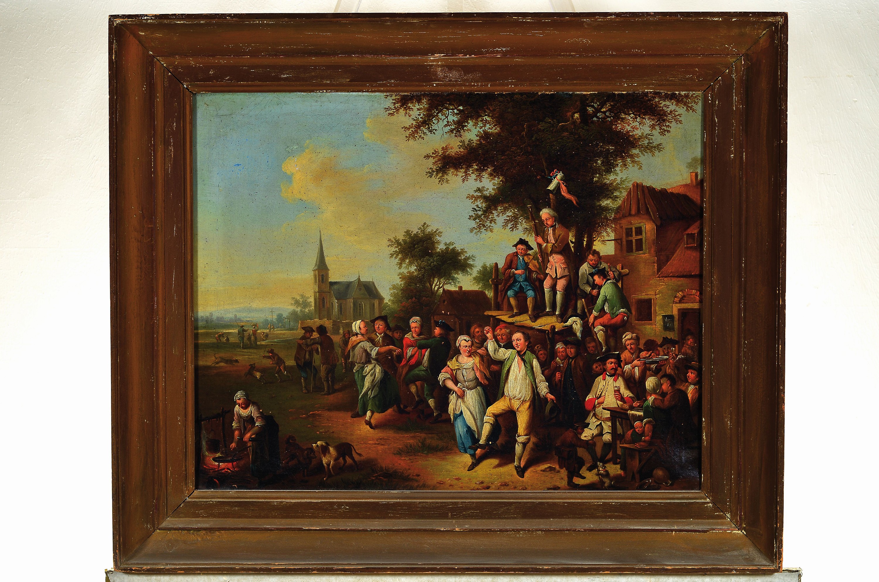Detail k: Zuschreibung: Johann Conrad Seekatz, 1719 Grünstadt/Pfalz-1768 Darmstadt, "Dorfkirchweih", Landschaft sowie tanzende, musizierende und ...