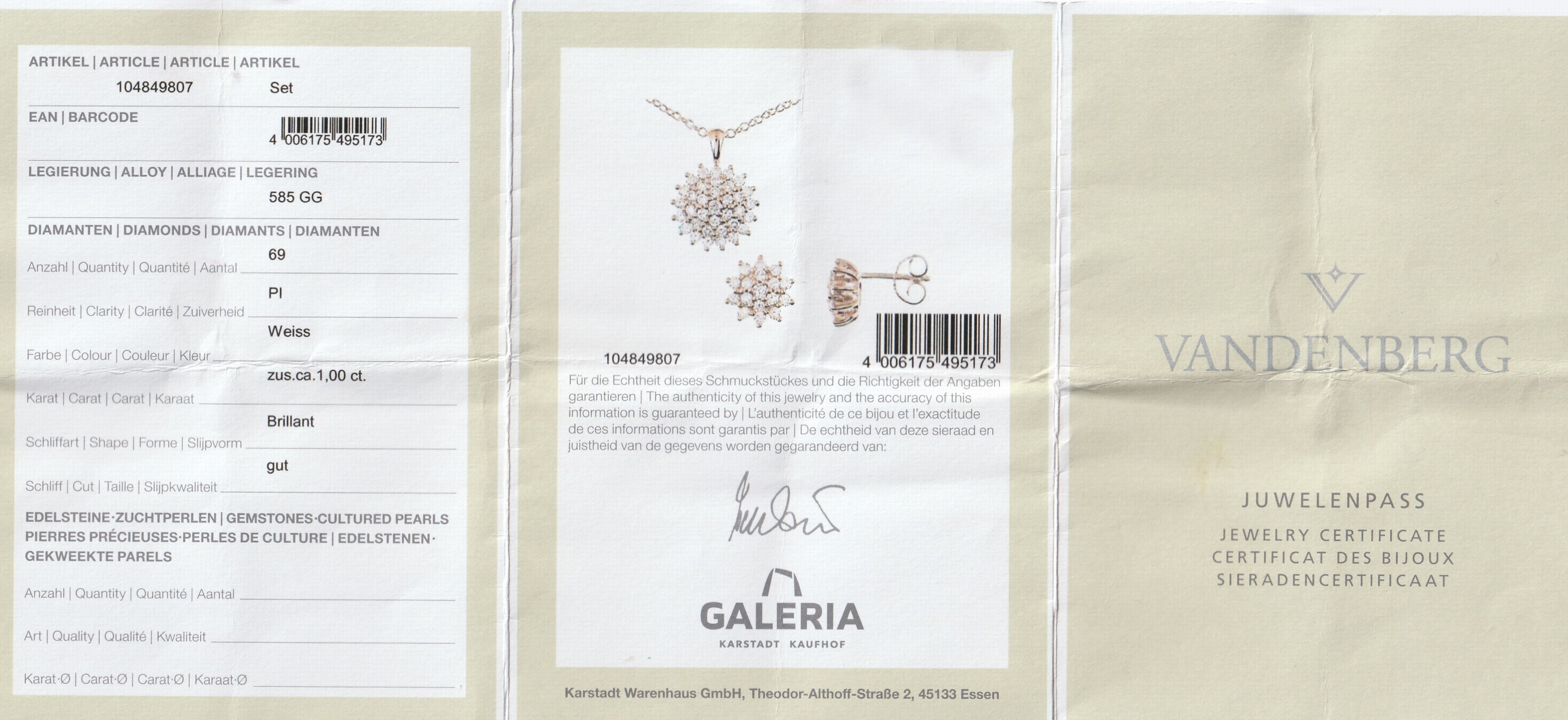 Detail a: Paar 14 kt Gold Brillant-Ohrstecker, GG 585/000, florale Gestaltung, 34 Brillanten zus. ca. 0.51 ct Weiß/p, ca. 2.2 g, Juwelen- pass anbei, (jedoch ...