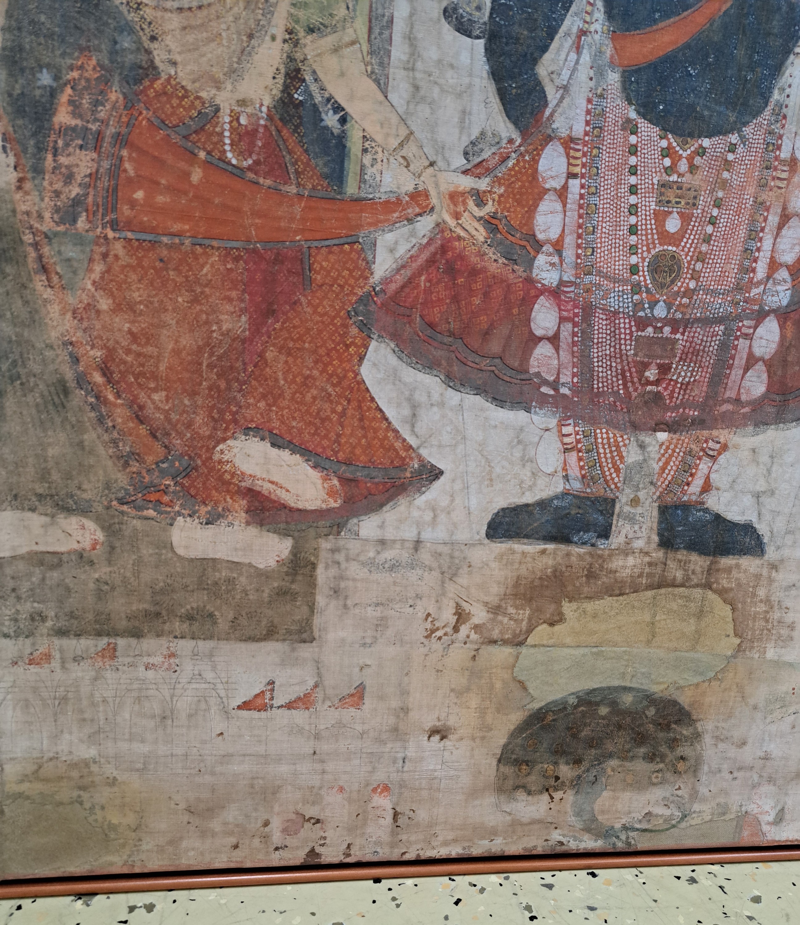 Detail g: Pichvai, Indien, wohl Rajasthan, 19.Jh., Öl/Lwd., doubliert, Darstellung der Verehrung des Sri Natji, schmaler Rahmen 134x145 cm