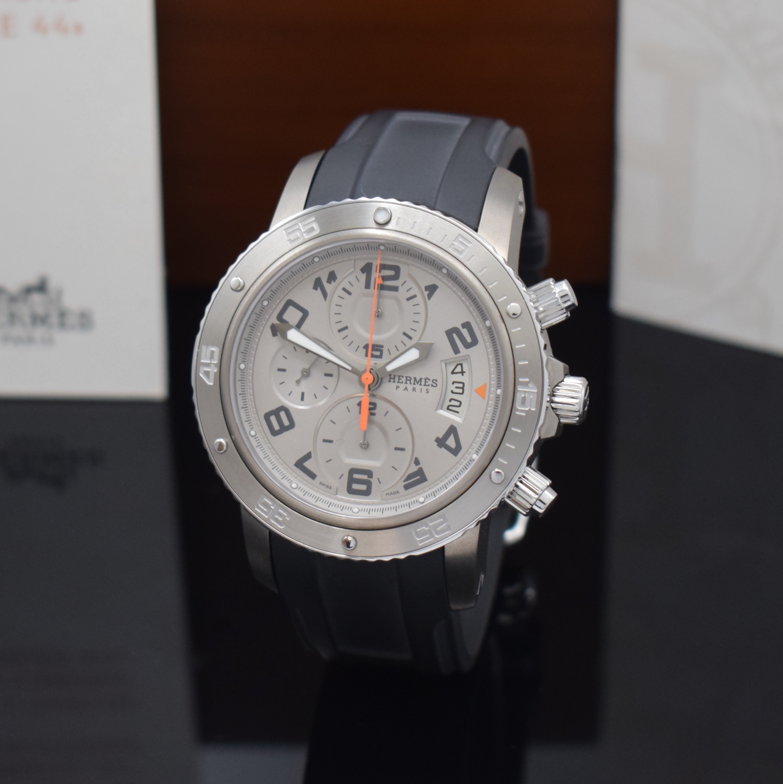 HERMES Clipper Armbandchronograph Referenz CP2.941, Automatik, beids. vergl., Titan/Edelstahl komb. inkl. orig. Kautschukband m. orig. ...