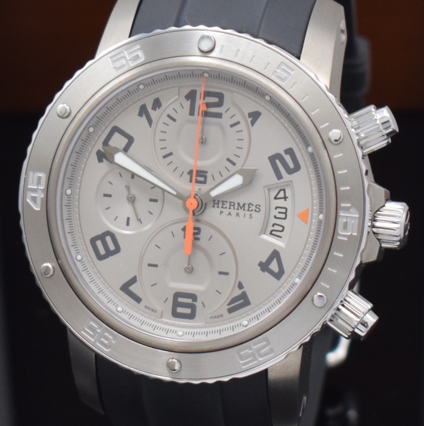 Detail a: HERMES Clipper Armbandchronograph Referenz CP2.941, Automatik, beids. vergl., Titan/Edelstahl komb. inkl. orig. Kautschukband m. orig. ...