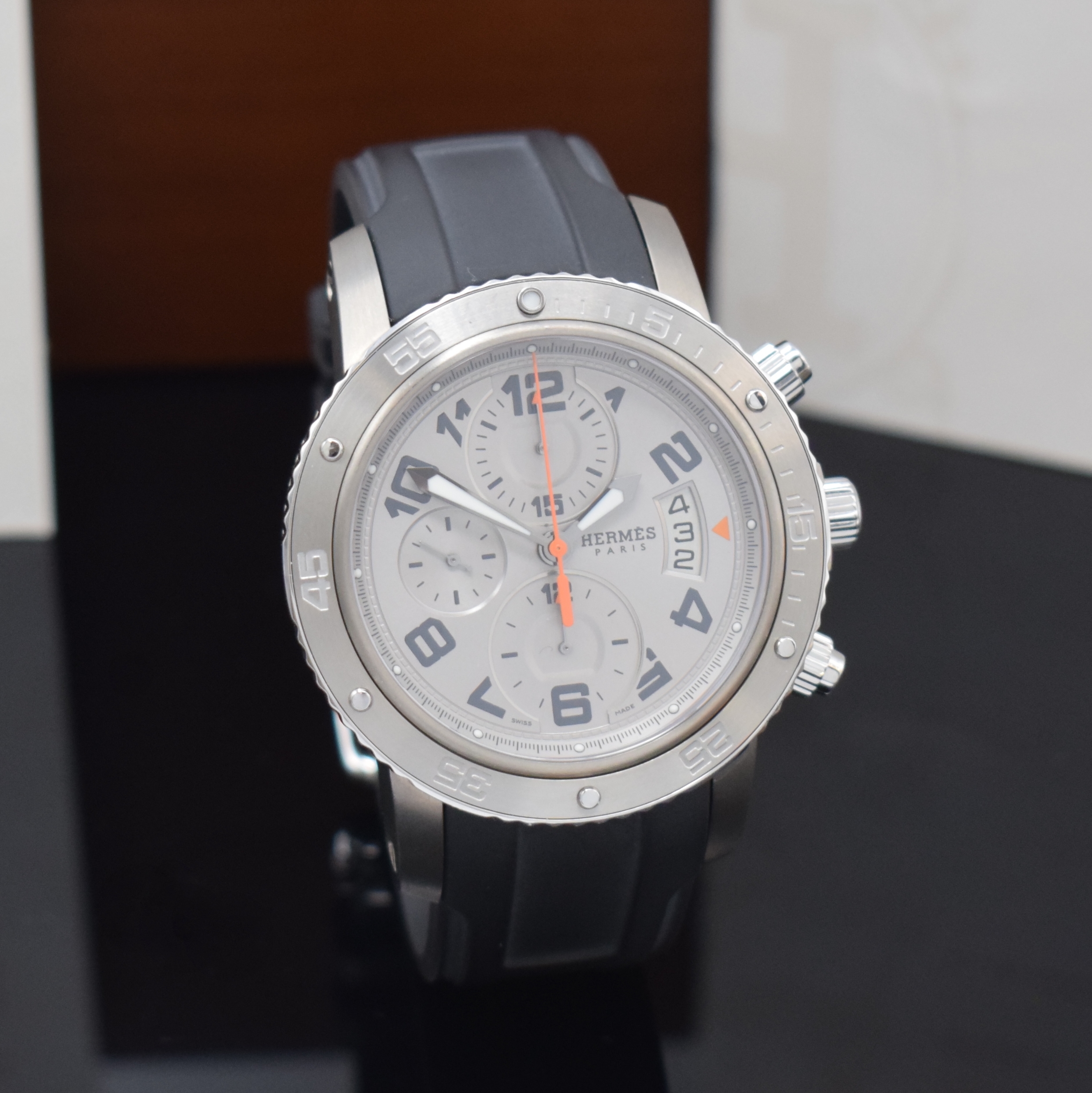 Detail b: HERMES Clipper Armbandchronograph Referenz CP2.941, Automatik, beids. vergl., Titan/Edelstahl komb. inkl. orig. Kautschukband m. orig. ...