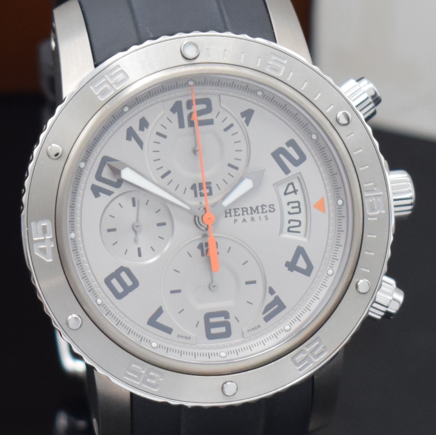 Detail c: HERMES Clipper Armbandchronograph Referenz CP2.941, Automatik, beids. vergl., Titan/Edelstahl komb. inkl. orig. Kautschukband m. orig. ...