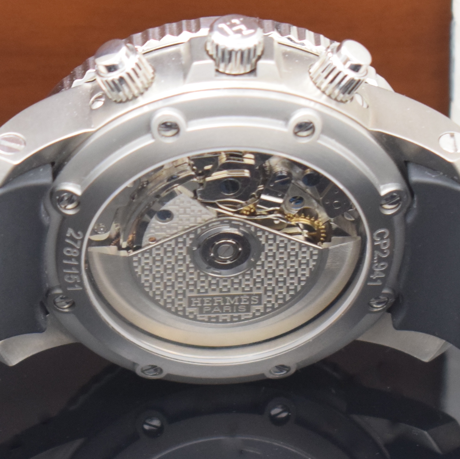 Detail f: HERMES Clipper Armbandchronograph Referenz CP2.941, Automatik, beids. vergl., Titan/Edelstahl komb. inkl. orig. Kautschukband m. orig. ...