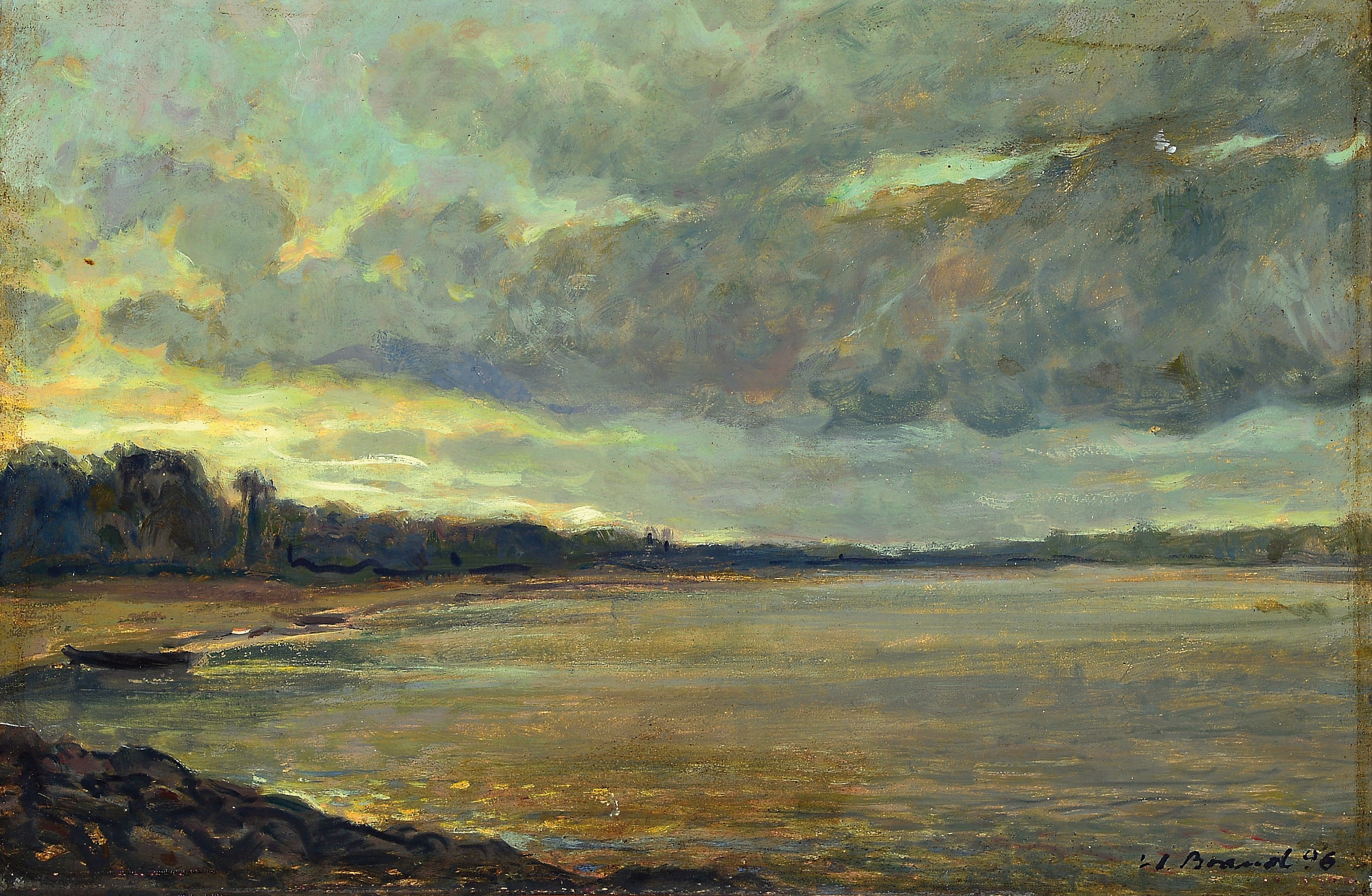 Werner Brand, 1933 Löbau-2021 Hochstadt, Altrheinlandschaft, 1996, Öl/Lwd, signiert und datiert, 33x51 cm, Rahmen 46x64 cm