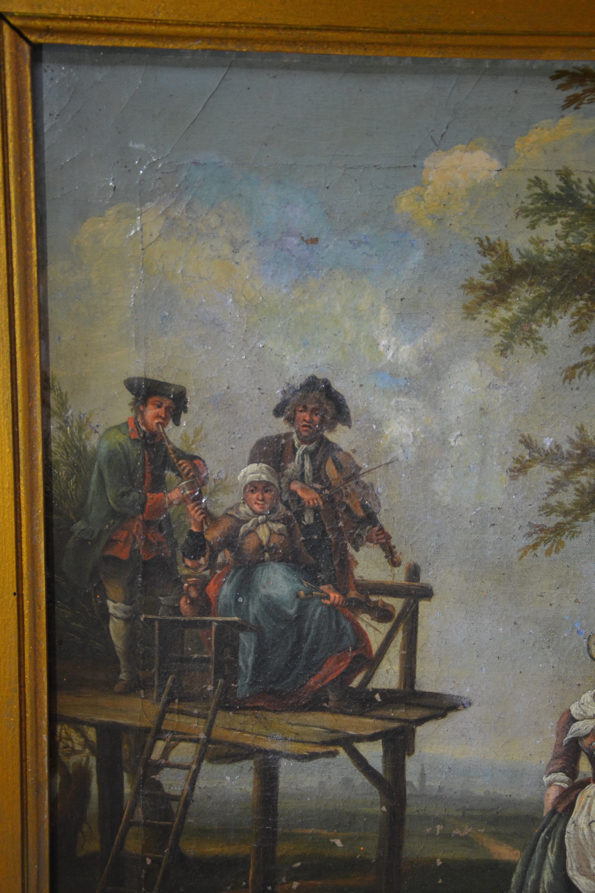 Detail a: Zuschreibung: Johann Conrad Seekatz, 1719 Grünstadt/Pfalz-1768 Darmstadt, Dorfkirchweih bzw. Jahrmarktszene, Landschaft mit Redner, tanzenden, ...
