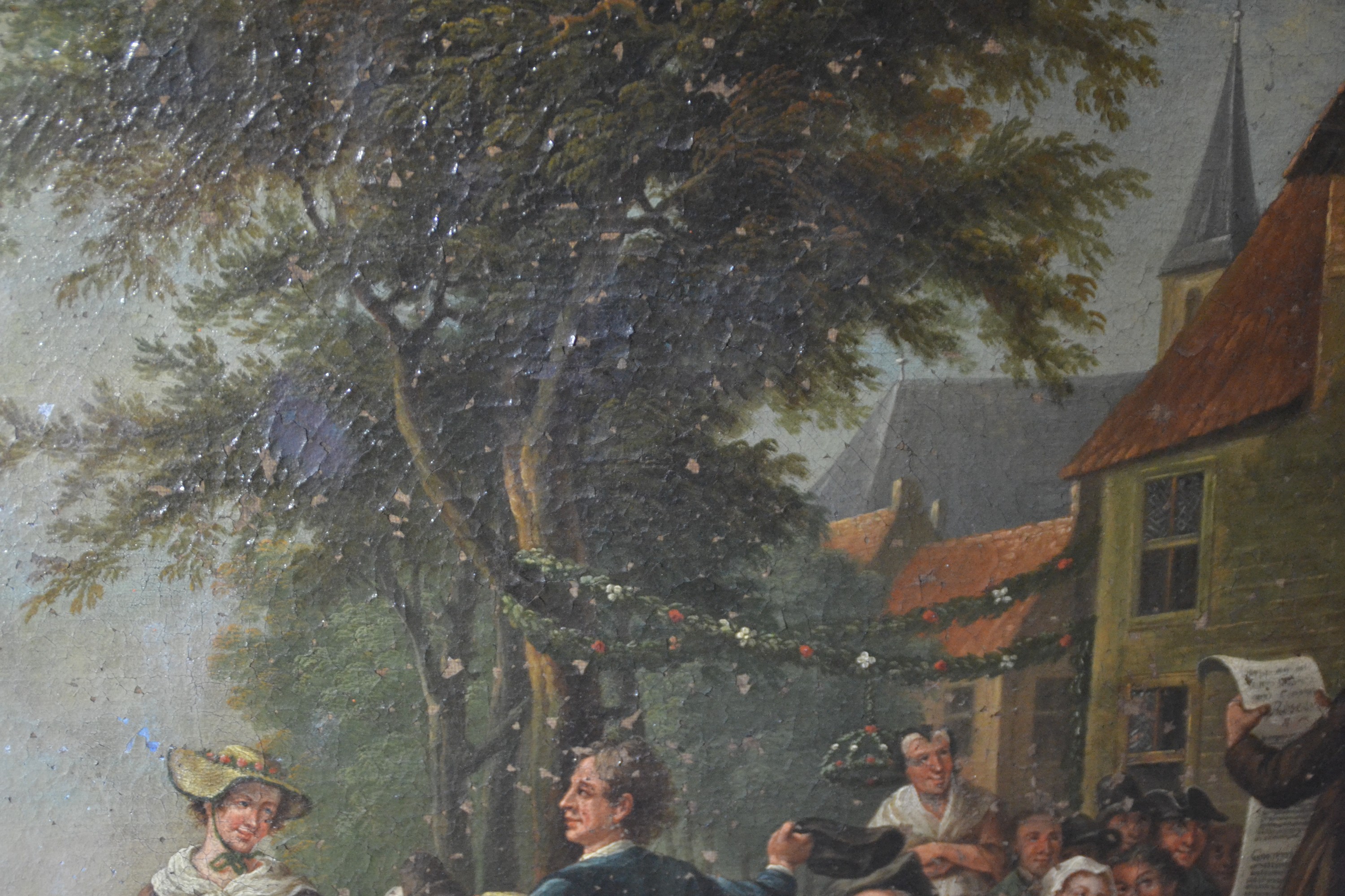 Detail b: Zuschreibung: Johann Conrad Seekatz, 1719 Grünstadt/Pfalz-1768 Darmstadt, Dorfkirchweih bzw. Jahrmarktszene, Landschaft mit Redner, tanzenden, ...