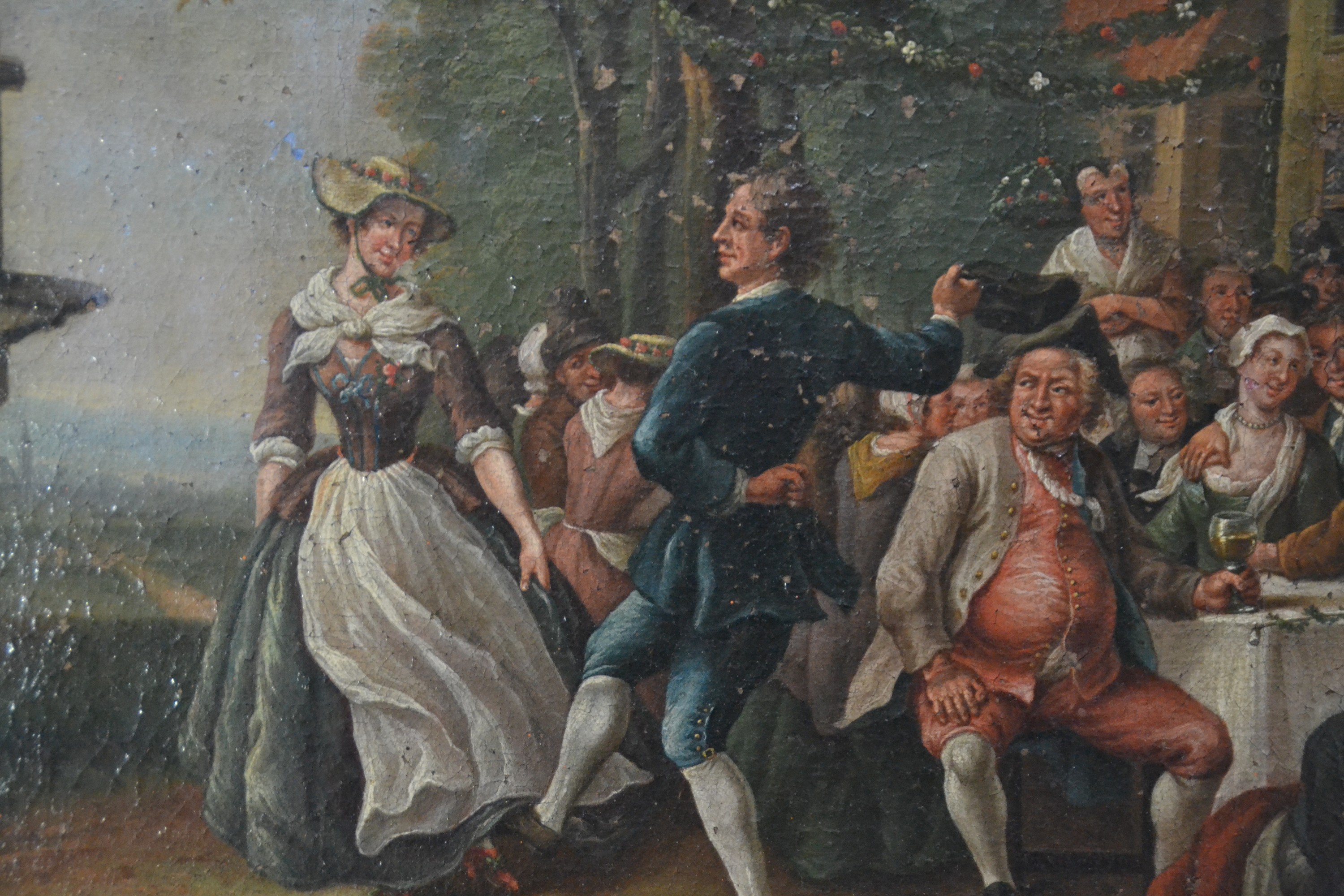 Detail c: Zuschreibung: Johann Conrad Seekatz, 1719 Grünstadt/Pfalz-1768 Darmstadt, Dorfkirchweih bzw. Jahrmarktszene, Landschaft mit Redner, tanzenden, ...